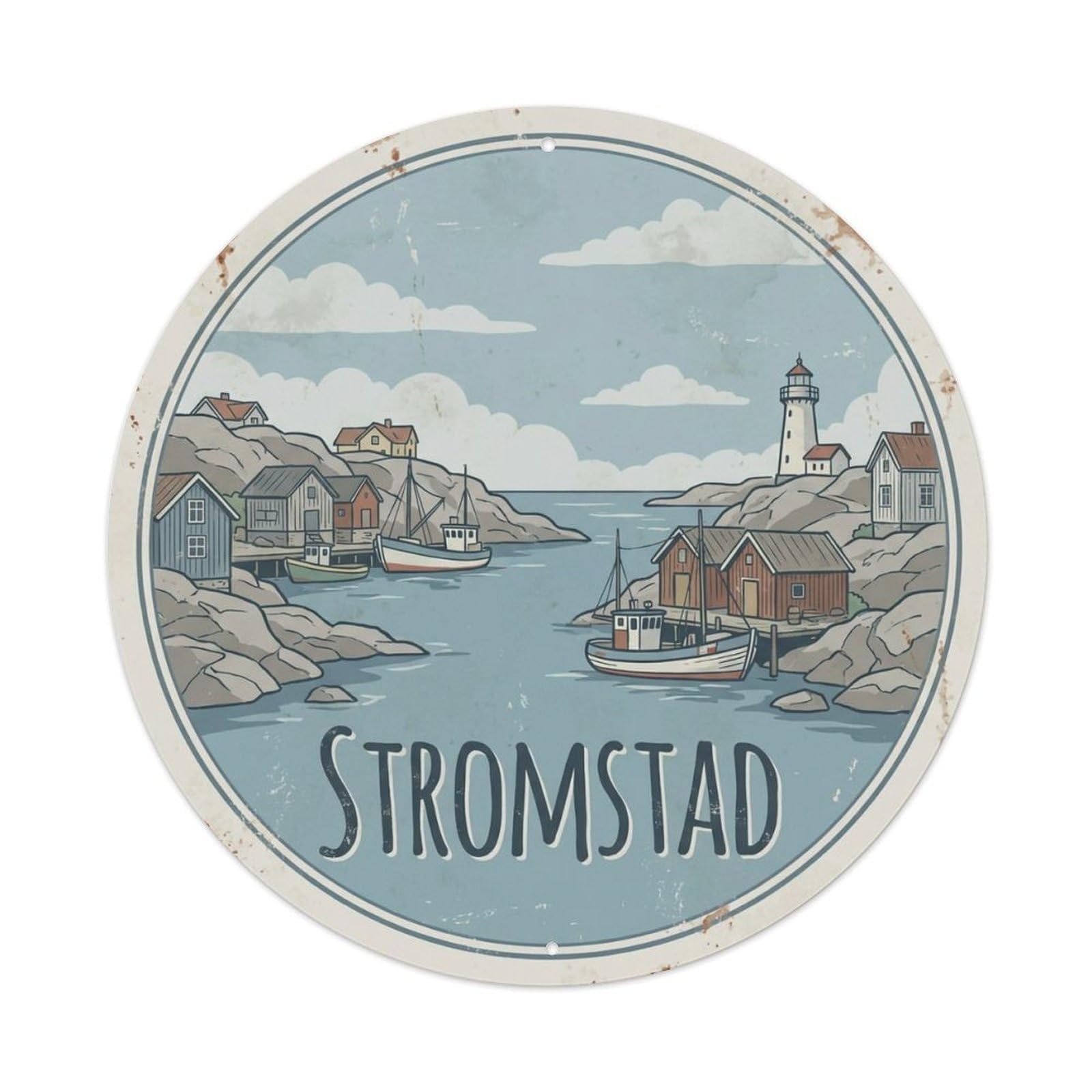 Okahys 8X8inch(20X20cm) Vintage Travel Stromstad Sweden Coast Metal Tin Sign