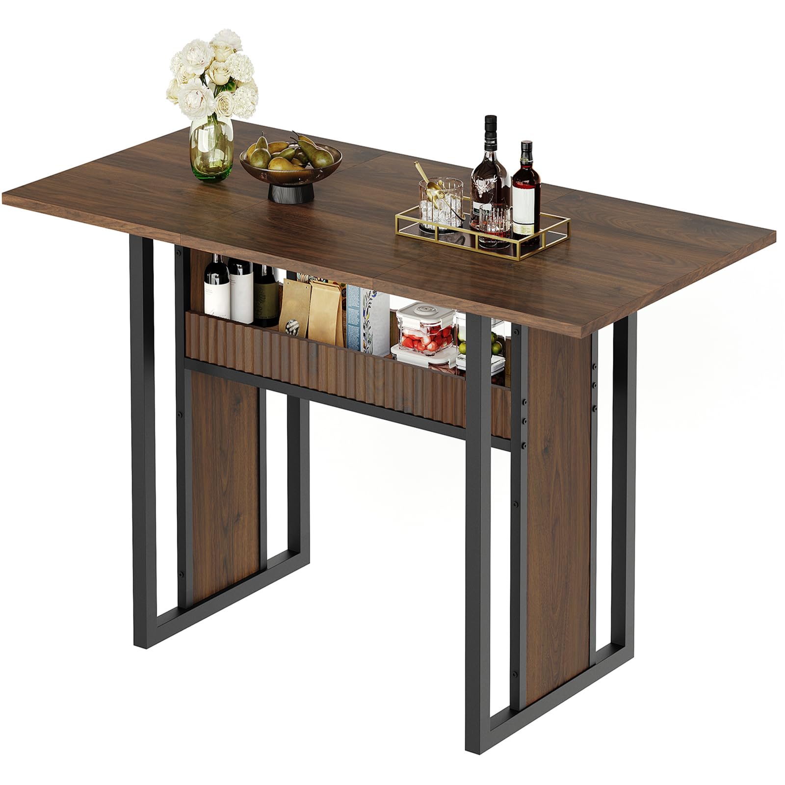 YATINEY 47.2 Inch Dining Table for 4, Kitchen Table with Storage, Morden Dining Room Table, Easy Assembly, Walnut CZ01BH