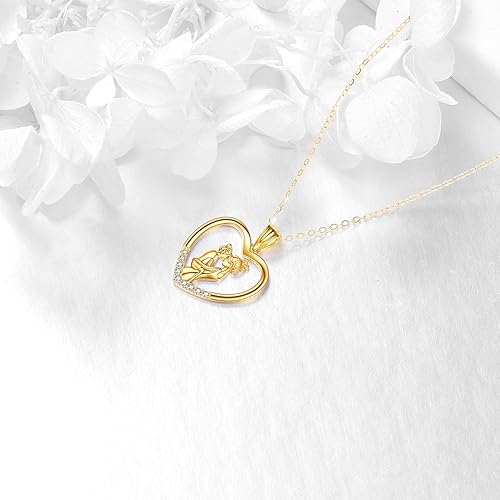 Vista 4 de KECHO Collar para madre de oro amarillo de 14 quilates con colgante de corazón de amor, joyería para el día de la madre, cumpleaños, regalos