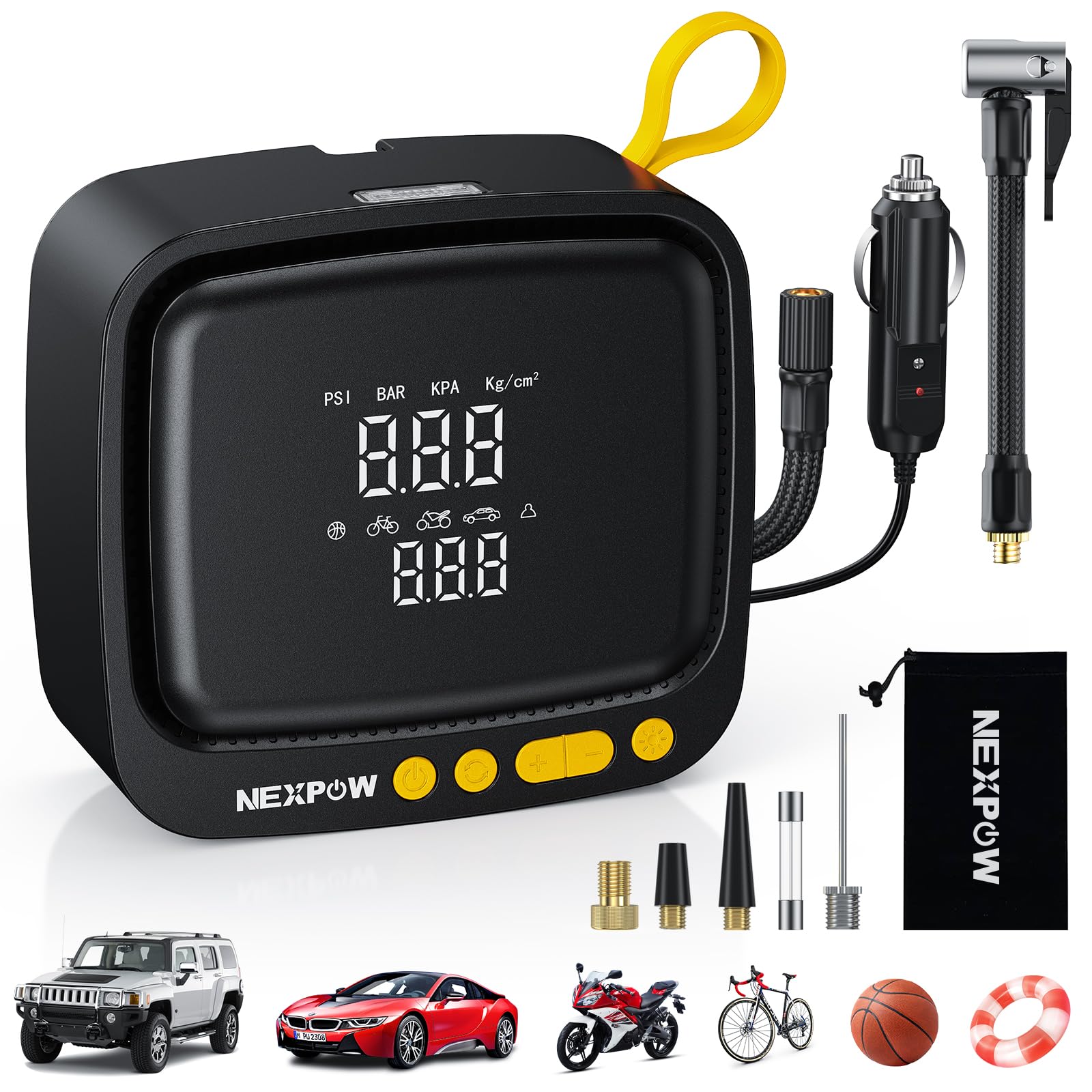 NEXPOW Tire Inflator Portable Air Compressor, 150PSI 12V DC, Yellow