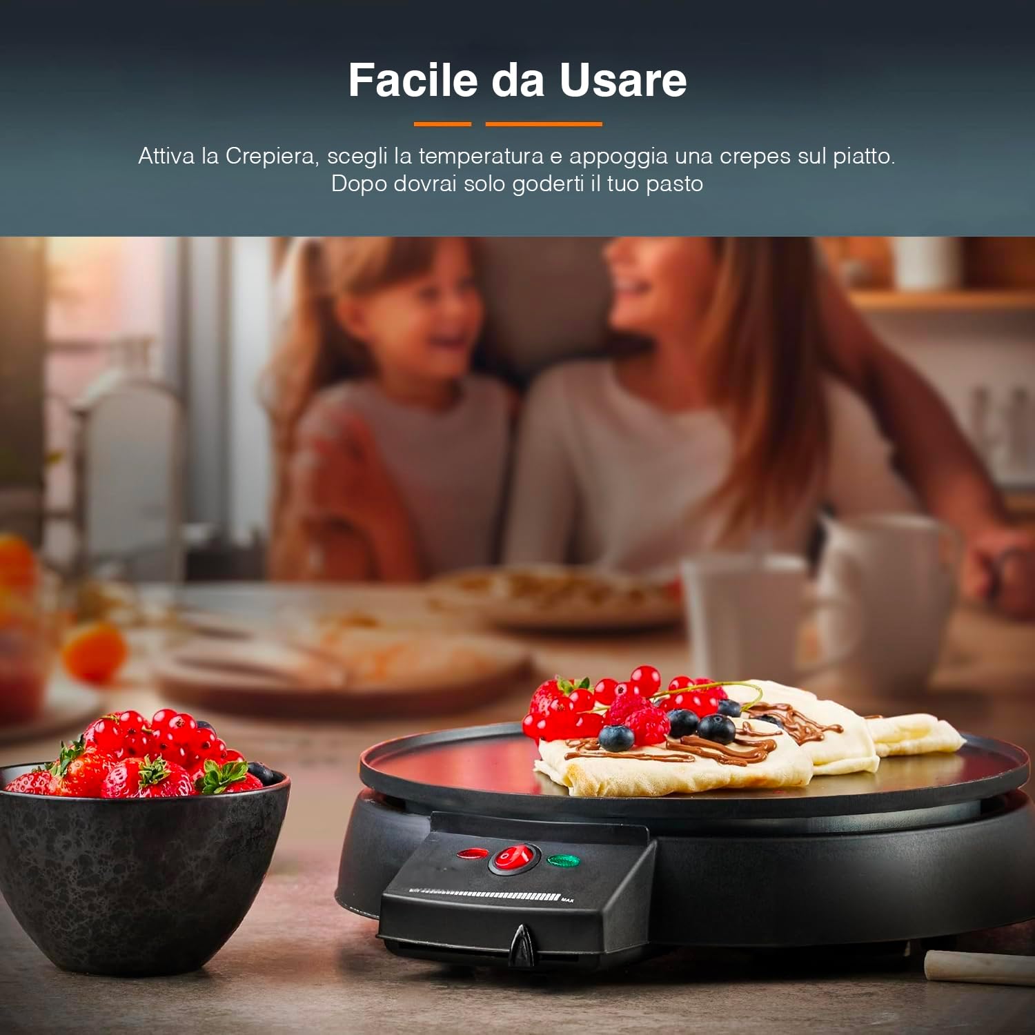 Clatronic Crepiera Elettrica 900W 29cm Antiaderente Acciaio Inox Nero