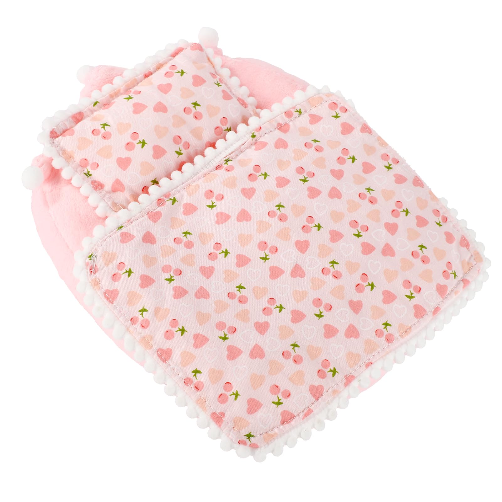 Pink Doll Bed Mattress with Quilt and Pillow, Soft Fabric Miniature Bed with Cherry Pattern Cute Furniture Perfect Bedroom Accessories for Dolls & Collectors