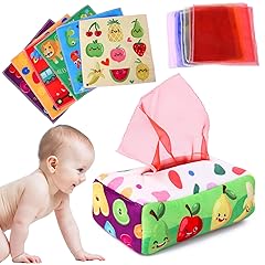 Baby Toys 6 to 12 Months - Tissue Box Toy Montessori for Babies 6-12 Months, Soft Stuffed High Contrast Crinkle Infant Sensory Toys, Boys&Girls Kids Early Learning Gifts