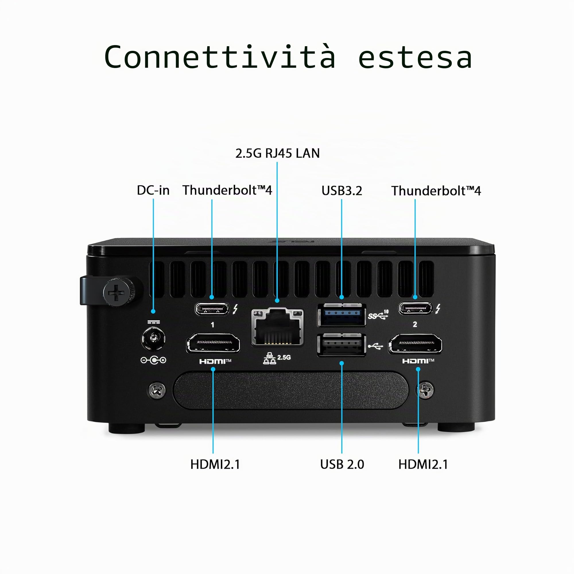 ASUS NUC 13, Mini PC Intel i5-1340p, RAM da 64 GB DDR5-4800, SSD M.2, Scheda Grafica Intel Iris Xe, Wi-Fi 6E, Bluetooth 5.3, Compatibile con Windows 10 e Windows 11 Home, Nero