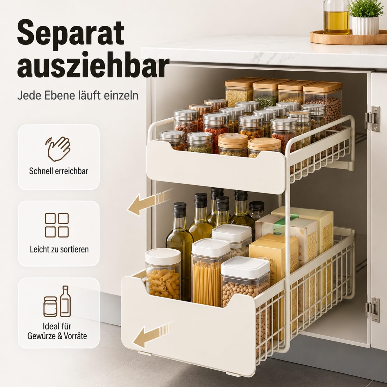 Generisch Küchenschrank Organizer Ausziehbar, Ausziehbare Schublade Küche, Teleskopschublade Küche für den Unterschrank, 2-stufiges Aufbewahrungssystem (Höhere Ausführung [30 cm breit])