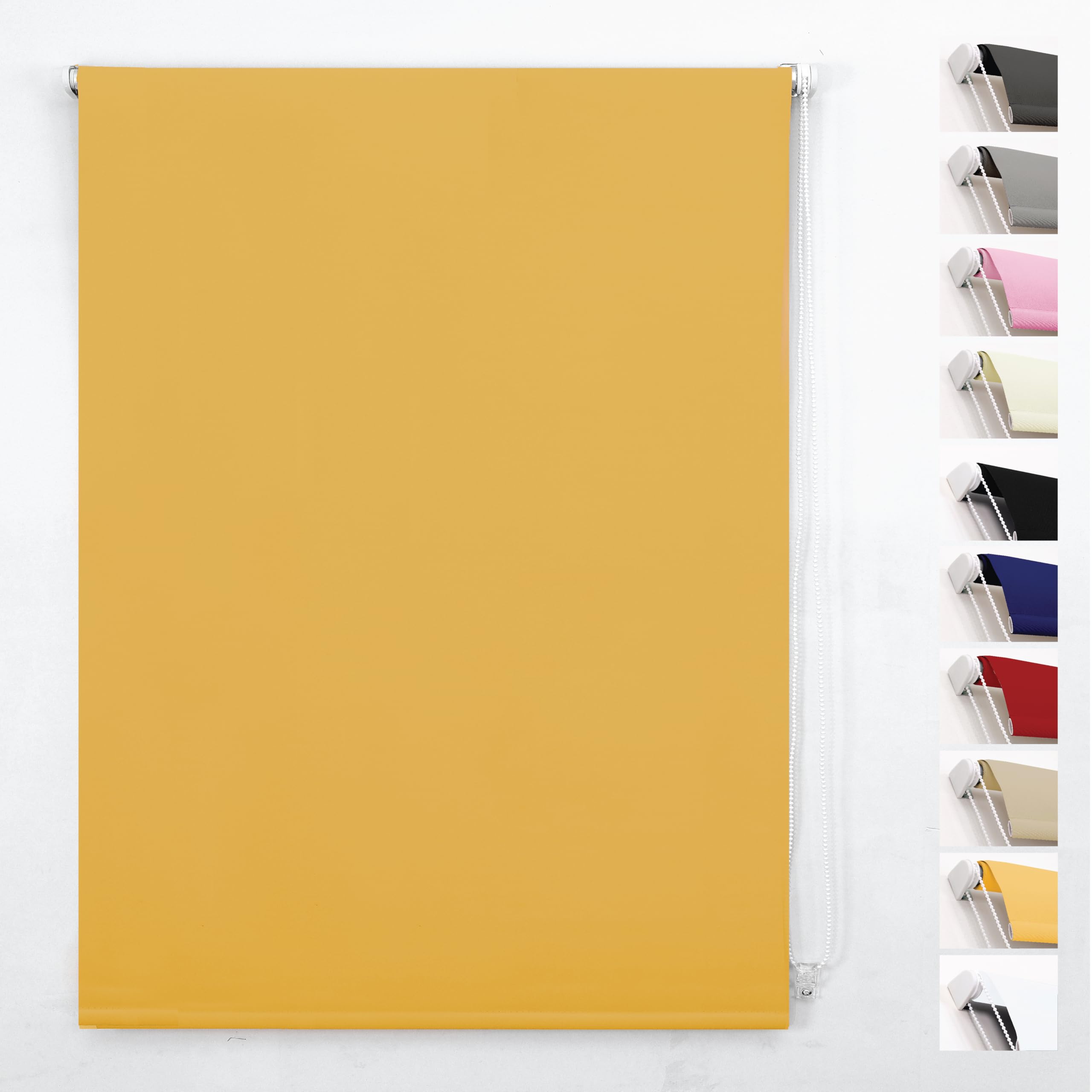 Funky Gadgets Roller Blinds Thermal Blackout Roller Blind, Easy Fit Child Safe Trimmable UV Protection Home Office Window Blinds, Ochre Blind (174cm Wide X 165cm Drop)