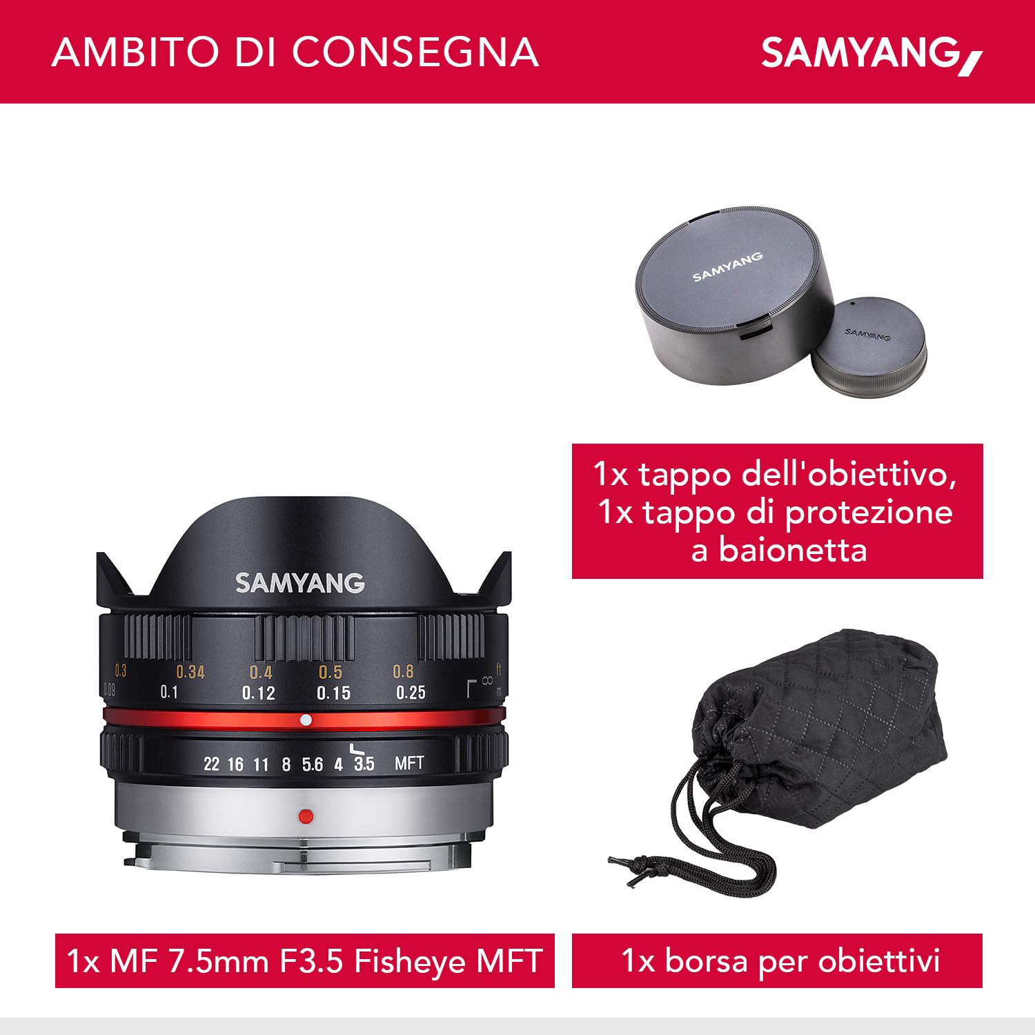 Samyang - Fisheye - 7,5 mm - f/3,5 UMC - per sensore micro 4/3 - Micro Quattro Terzi - NERO