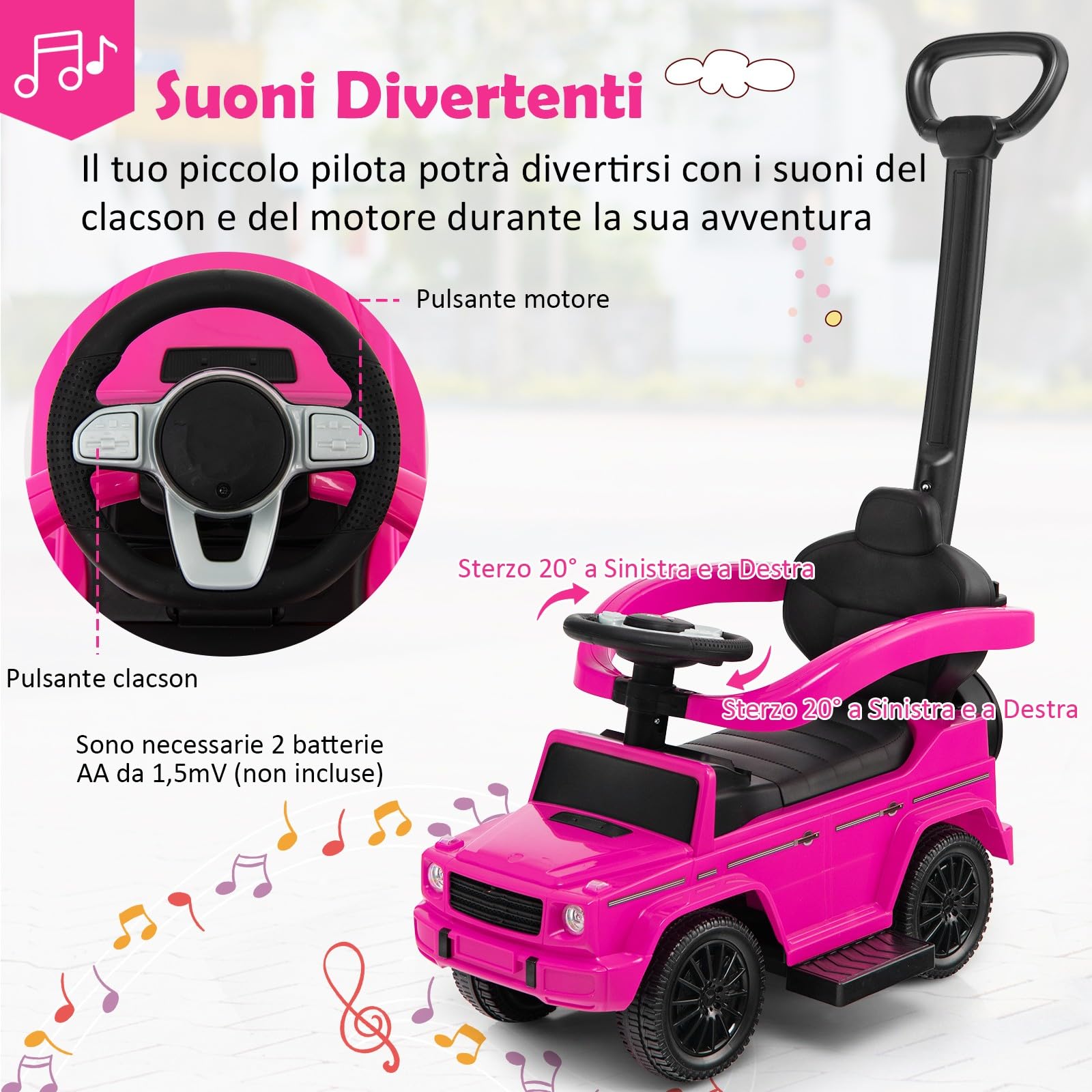 COSTWAY Auto a Spinta per Bambini, Macchina Cavalcabile a Spinta con Tettuccio Regolabile Maniglia per Genitori Paracolpi, Ideale per Bambini 12-36 Mesi (Rosa)