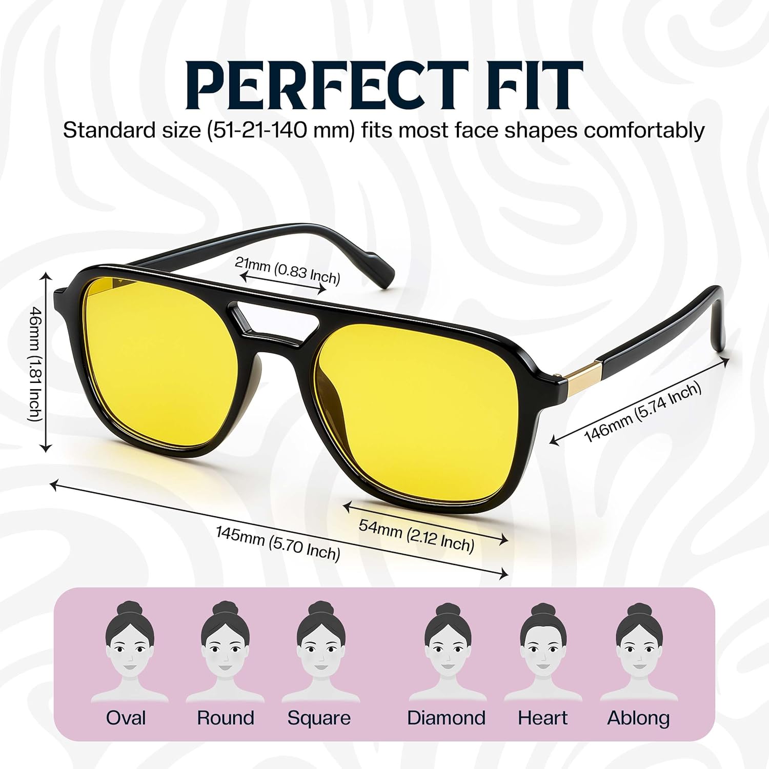 Night Vision Glasses for Driving Retro Rectangular Frame Nighttime Yellow Anti Glare Lenses Men Women - Image 5