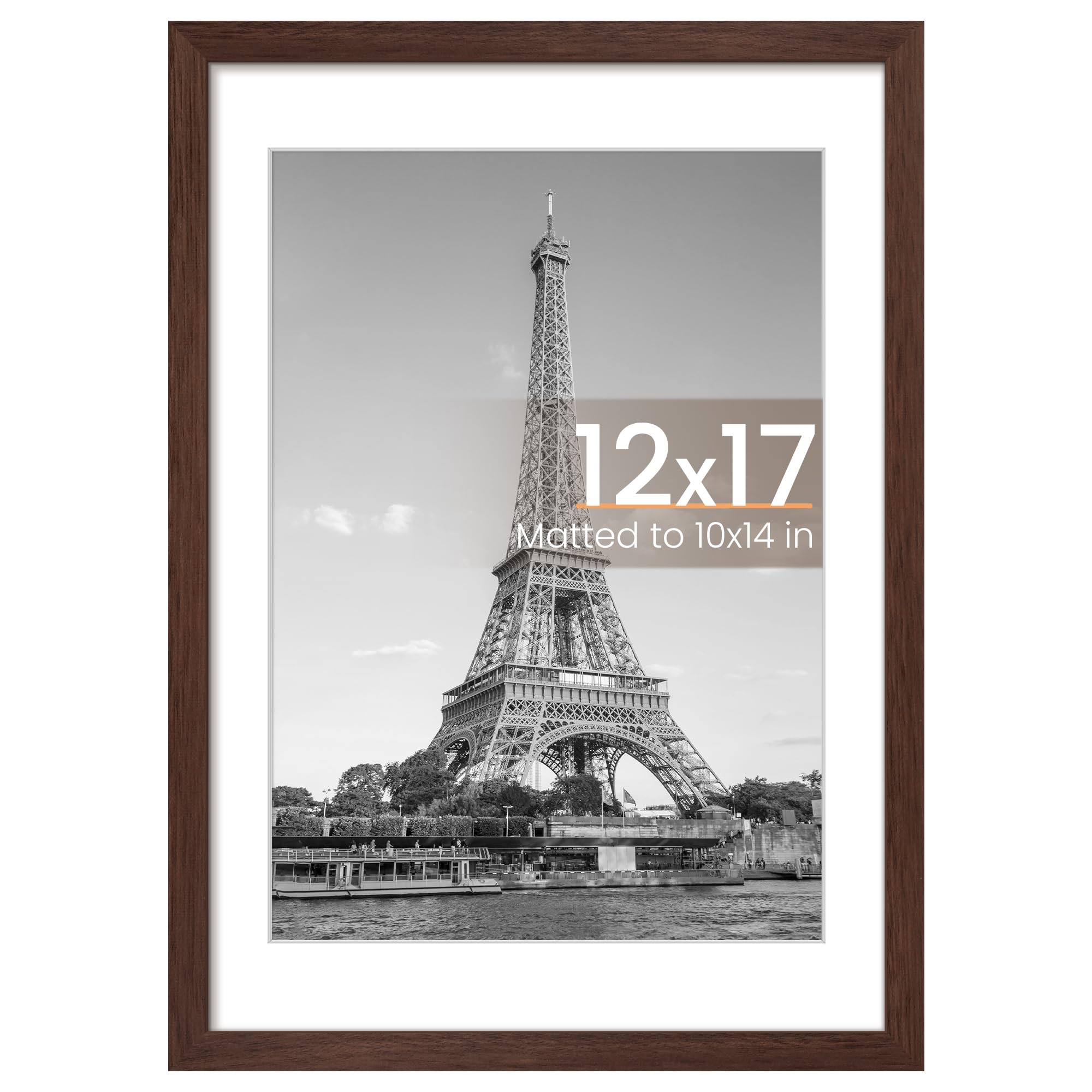 upsimples 12x17 Picture Frame, Wall Decor Poster Frames, Brown 1 Pack | 12 x 17 Frame, 10x14 Frame with Mat for Gallery Wall, Family, Baby, Dog, Dorm, Christmas