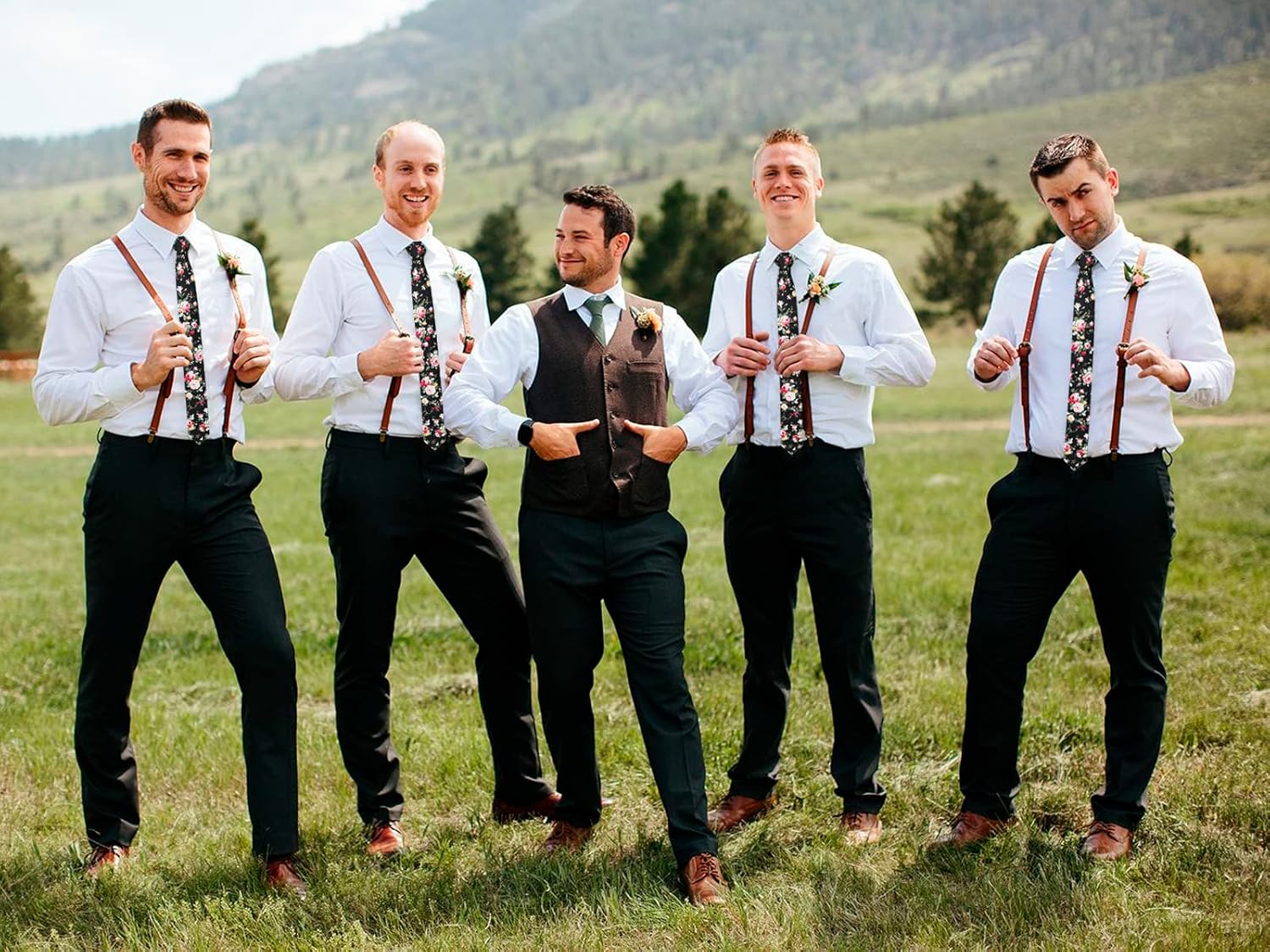 Mantieqingway Men's Cotton Printed Floral Neck Tie Skinny Tie Black Floral