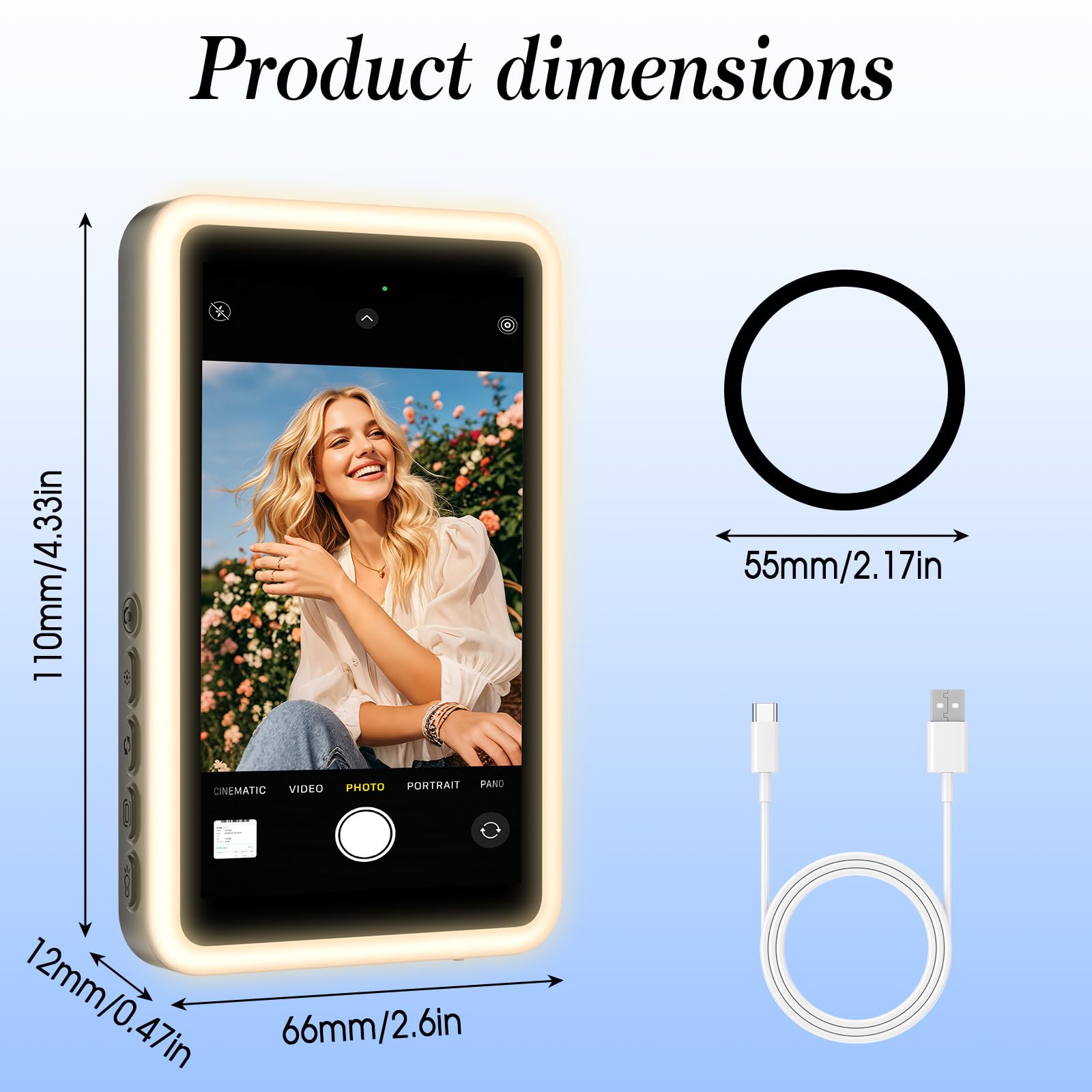 Handy Selfie Monitor, Selfie Monitor4"，Magnetische Telefon Vlog Selfie Monitorbildschirm, 480x800 Pixeln Drahtlosaufnahme, Vlog Bildschirm, Livestreaming mit Sound für Vlog TikTok YouTube (Fülllicht)