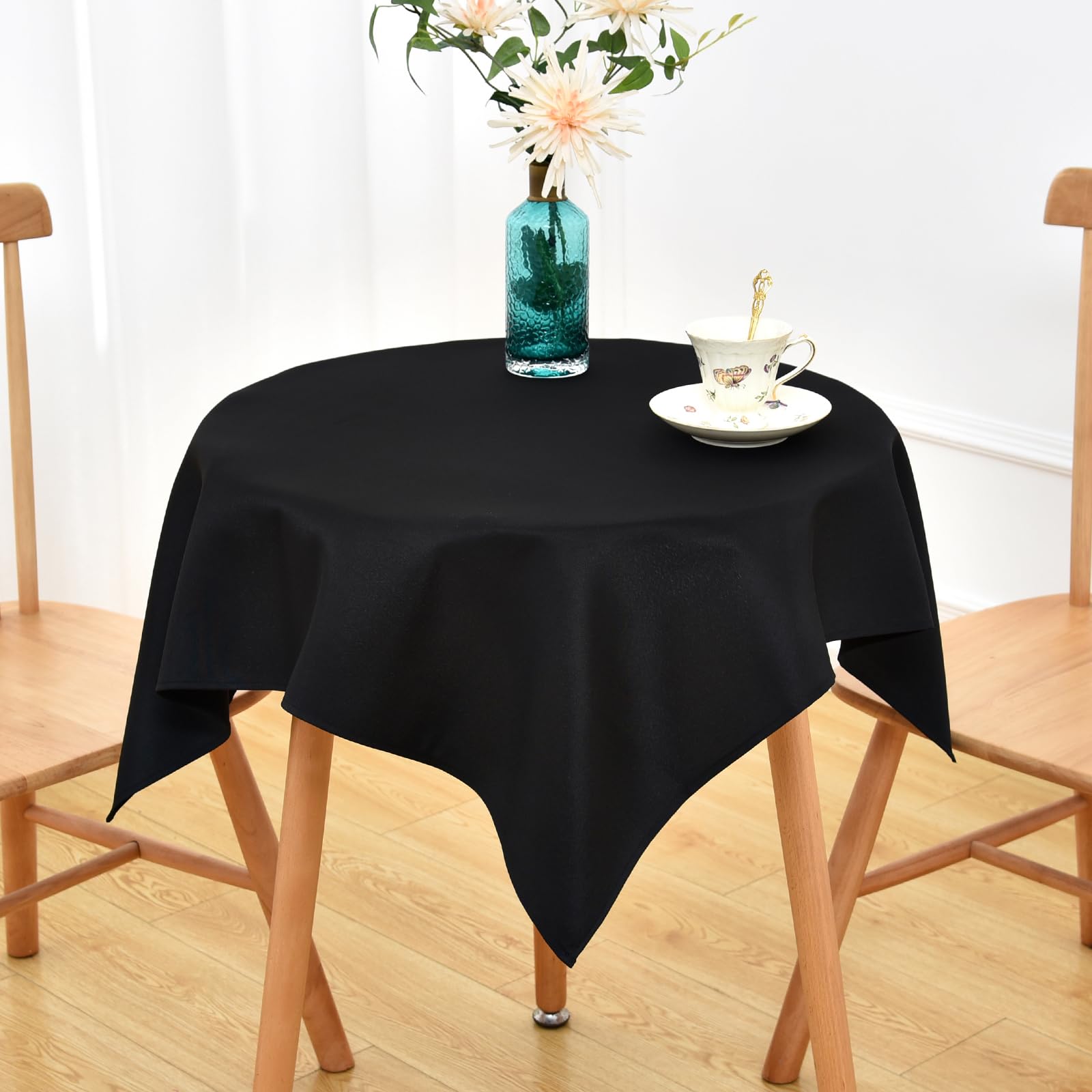 NEWISHER Black Square Tablecloth 36x36 inch, Heavy Duty Polyester Fabric Table Cloth, Washable Solid Reusable Table Cover for Nightstand, Bedside