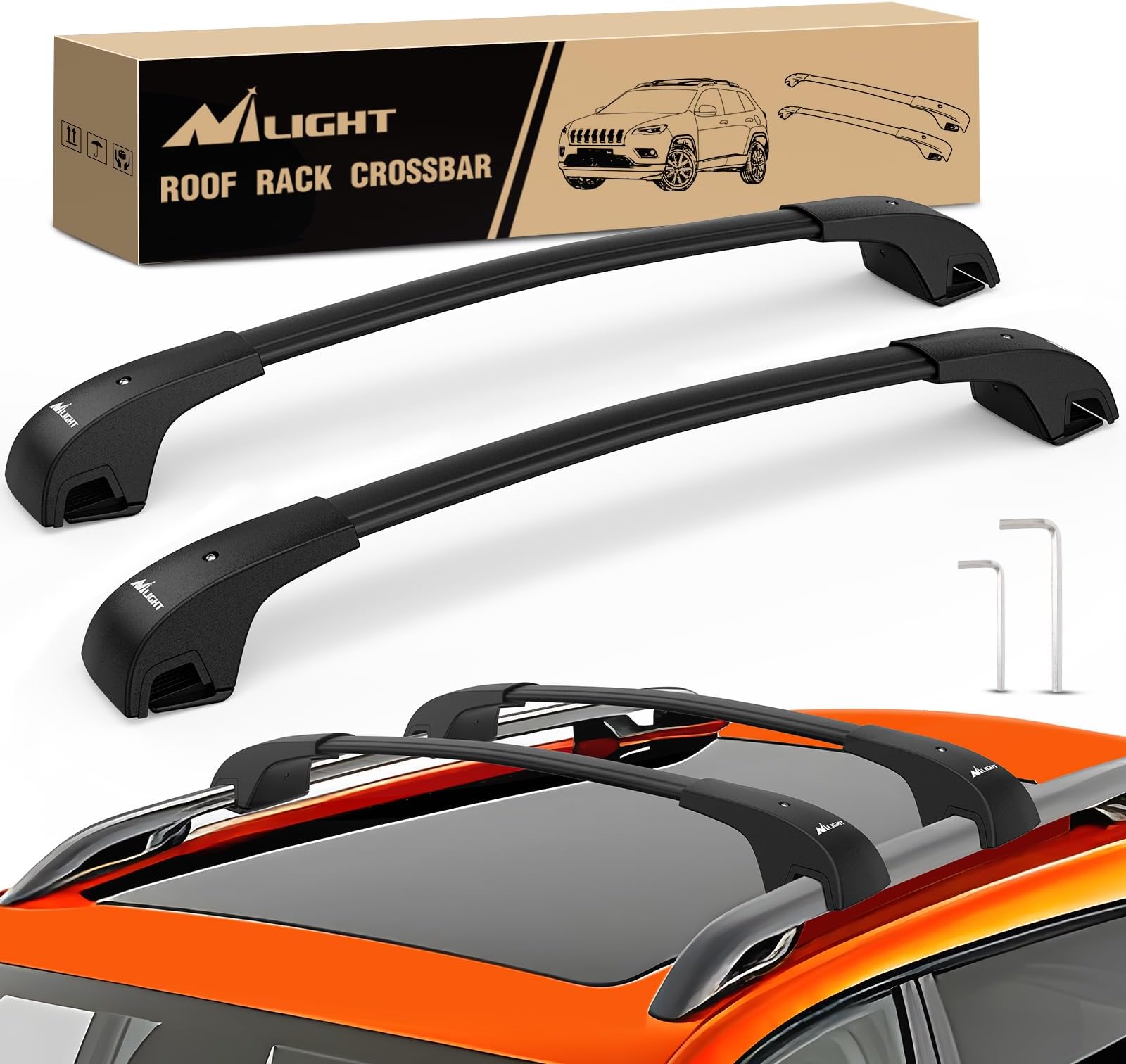 Nilight Roof Rack Cross Bars Fit for Jeep Cherokee 2014 2015 16 17 18 19 20 21 2022 2023 with Side Rails, Adjustable Aluminum Car Crossbars for Cargo Carrier Luggage Bike Kayak Rooftop Tent Snowboard