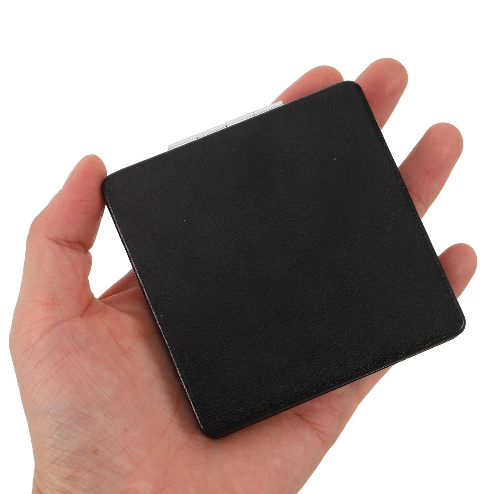 Espejo de Viaje Plegable Cuadrado 8 CM Negro Funda de Cuero, Espejo Compacto de Mano Doble Cara Aumento para Bolso, Maquillaje y Afeitado, Set de 3 Unidades