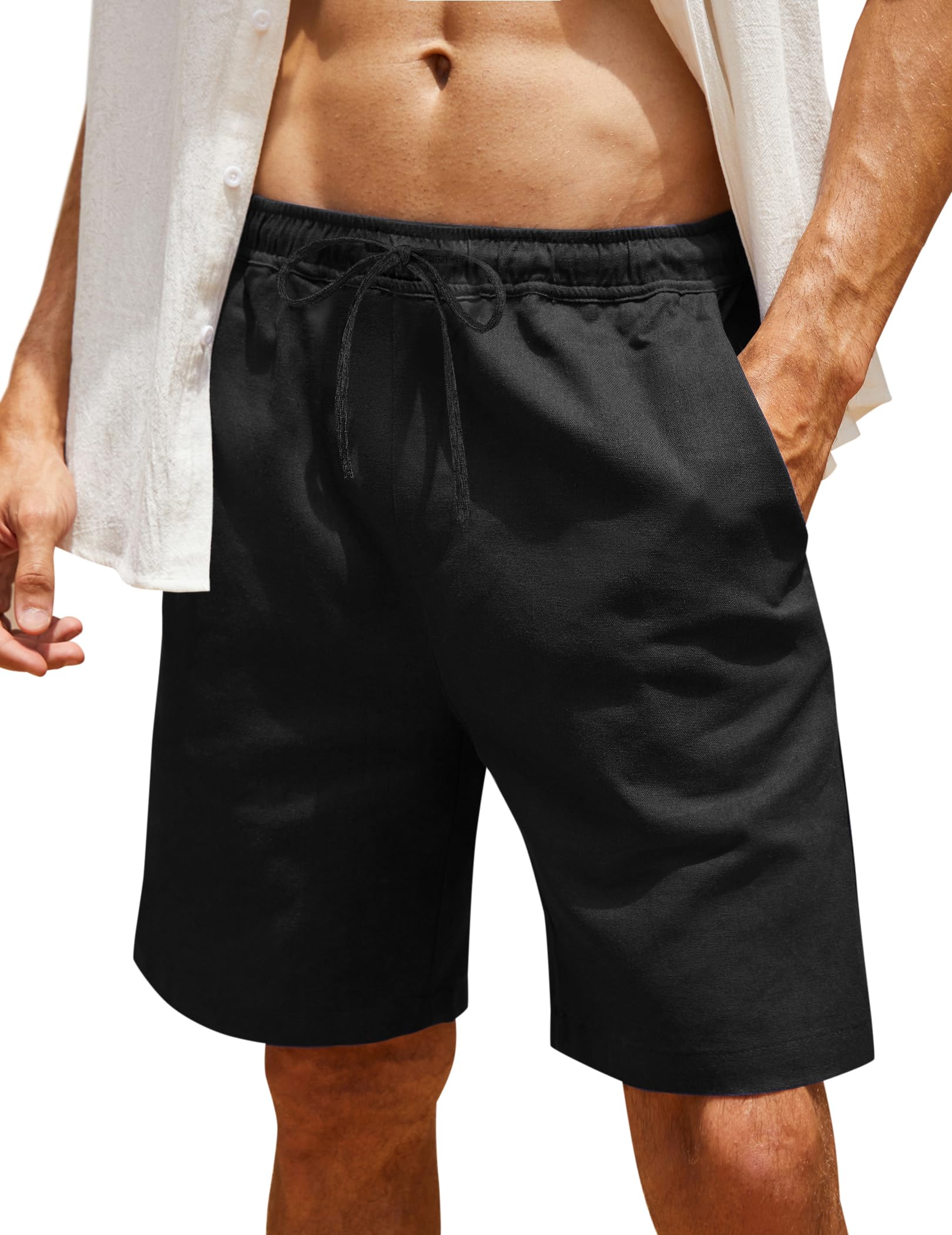 COOFANDY Men Casual Summer Beach Shorts Elastic Waist Drawstring Flat Front Short
