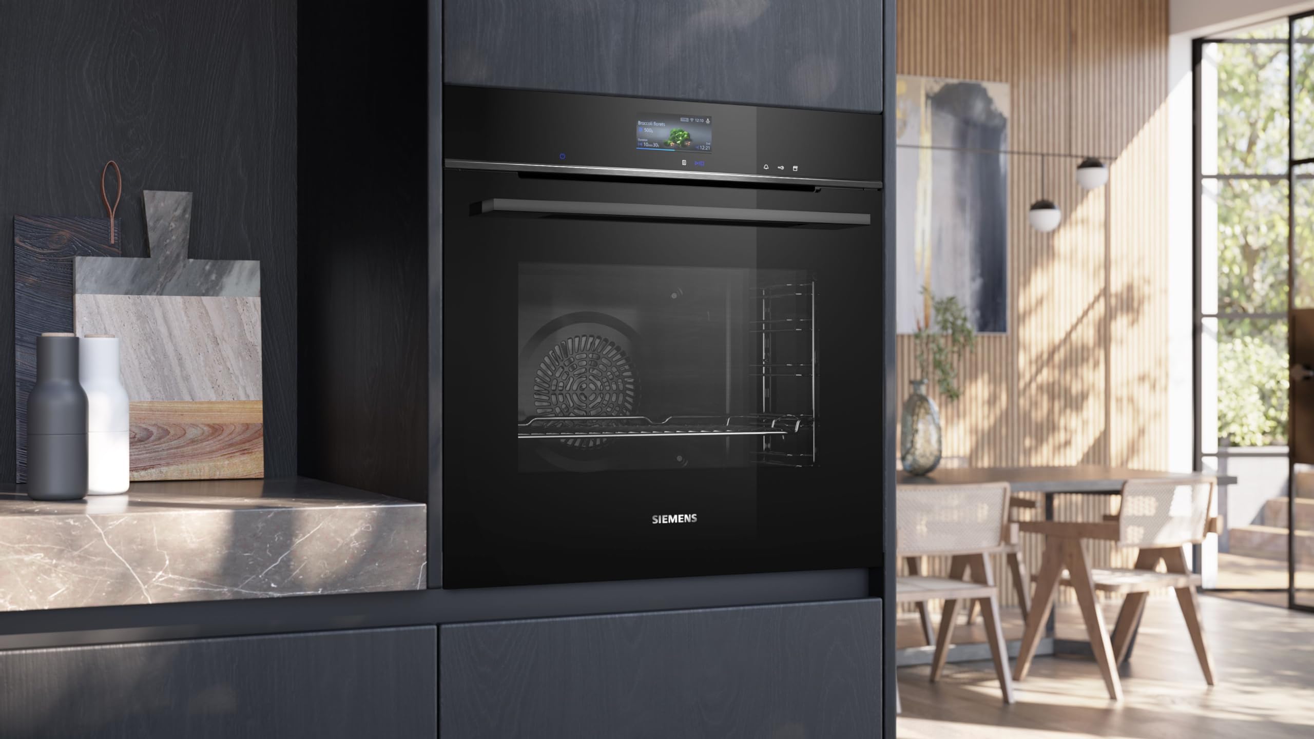 Siemens iQ700 HR776G1B1 Einbau-Backofen mit Dampffunktion 60x60 cm Schwarz activeClean Pyrolyse humidClean Hydrolyse Air Fry Touchscreen