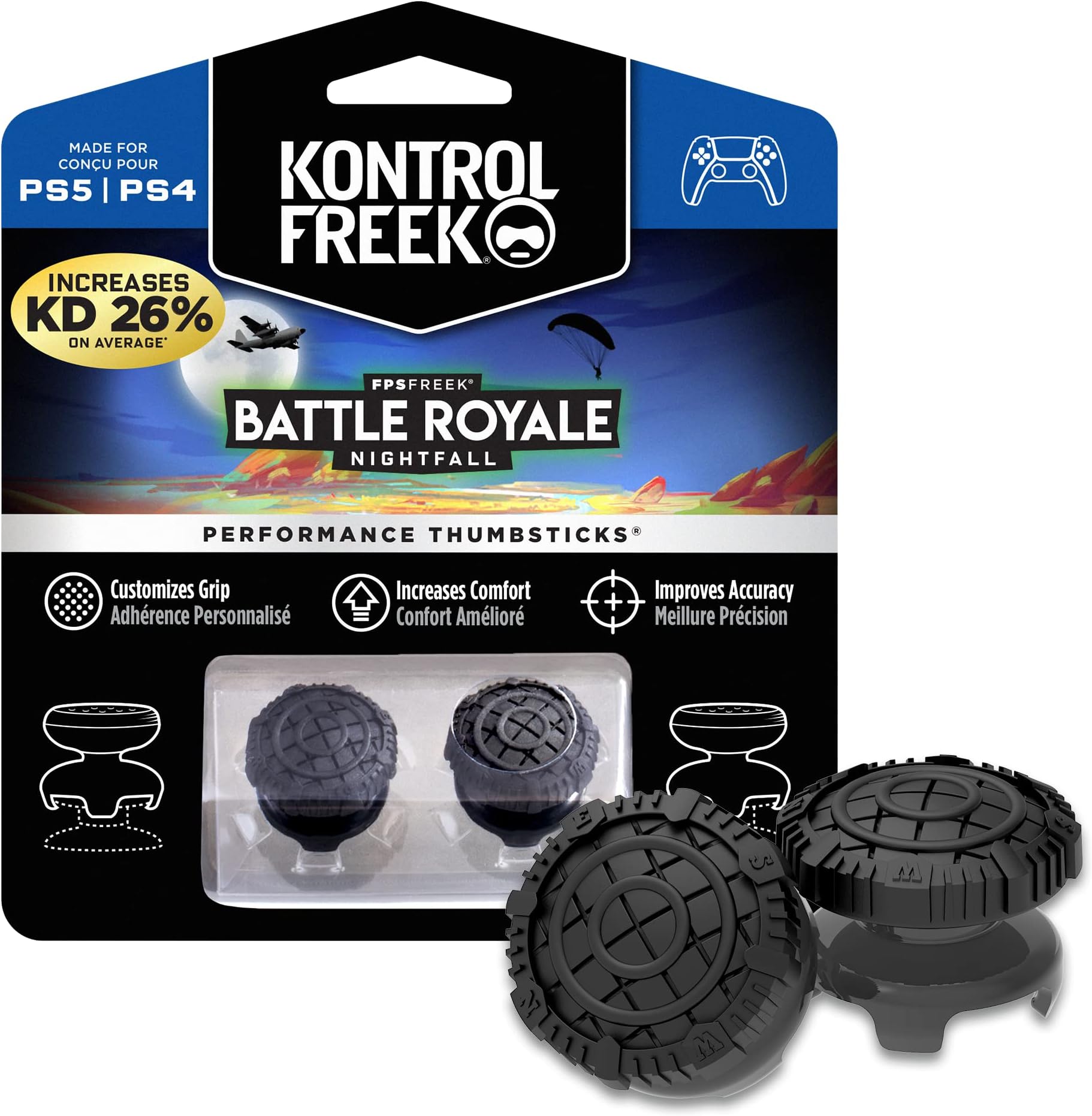 FPS Freek Battle Royal Nightfall for PlayStation 4 (PS4) and PlayStation 5 (PS5) | Performance Thumbsticks | 2 High-Rise Convex (Domed) | Black