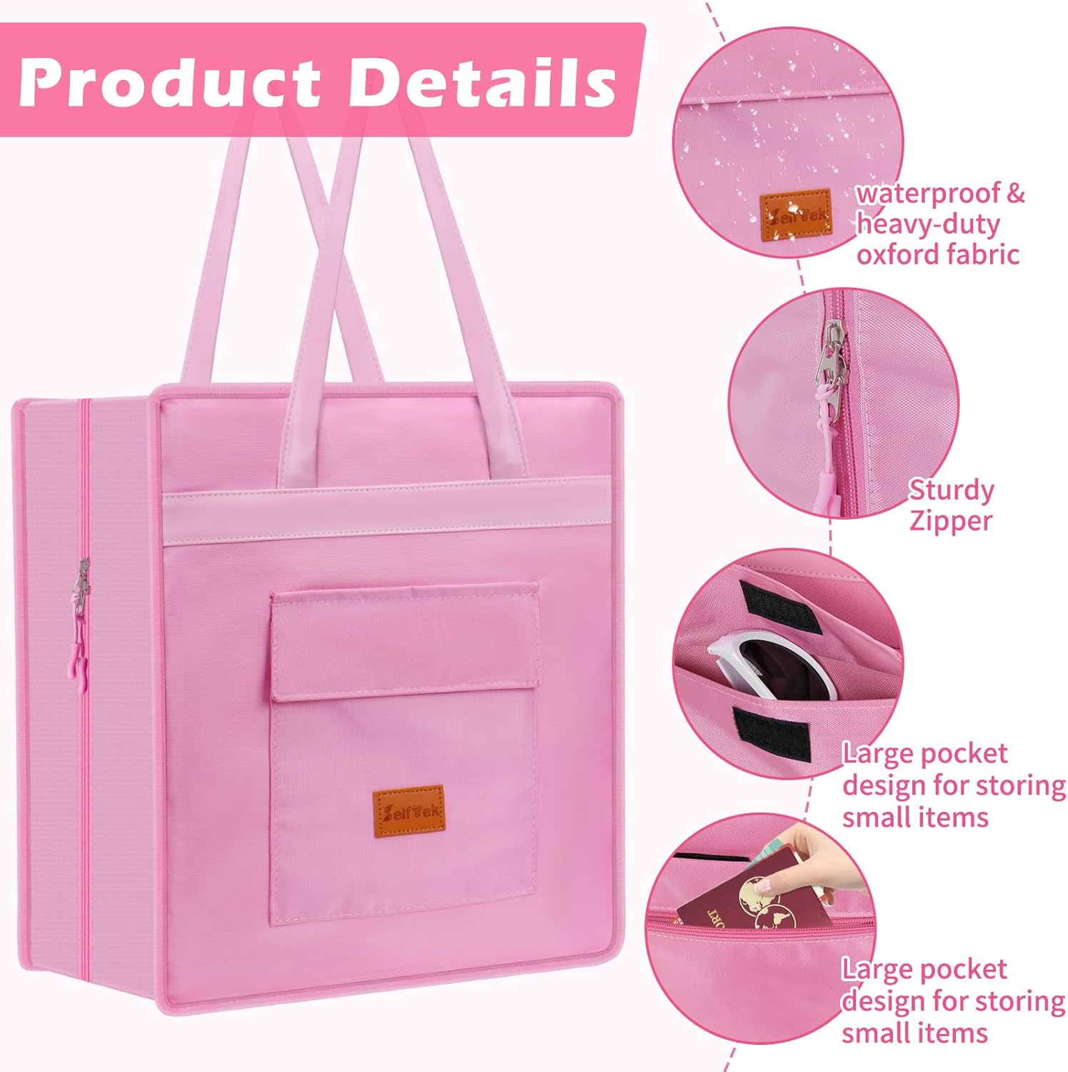SelfTek Shoe Bags for Travel with Handle, Waterproof Large-Capacity Family Travel Shoe Bag Organizer for Multiple Shoes, Shoe Travel Bags for Packing, Suitable for Luggage Handle (pink) - Image 5