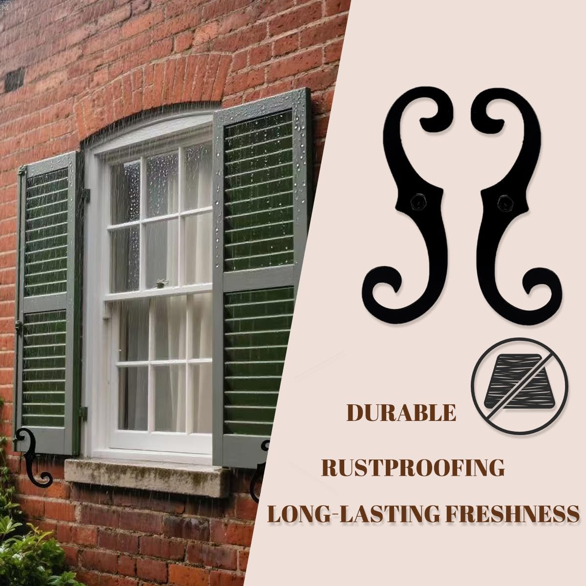 6 Pcs Black S Style Shutter Dogs 6.5" Shutter Dogs Hardware for Exterior Shutter Dog Holders Decorative Window Shutter Hardware for Outdoor Shutters