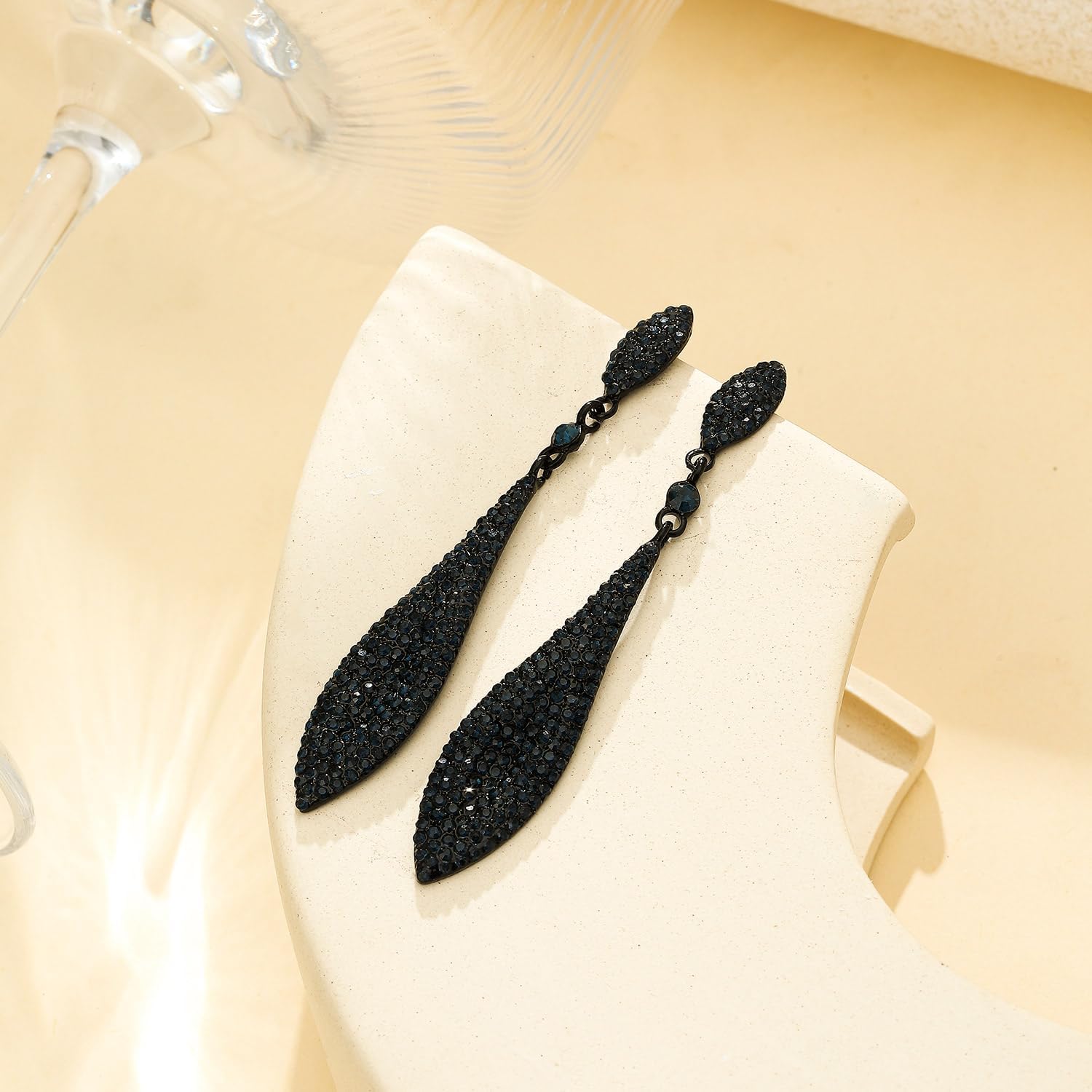 Rhinestone Statement Earrings Double Waterdrop Earrings Cluster Crystal Drop Dangle Earrings Prom Party Wedding Earrings for Women - Image 3