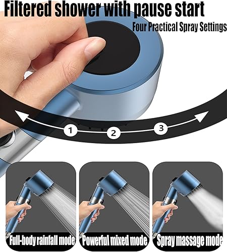 Miniatura 2 de Cabezal de ducha con mano, cabezales de ducha filtrados de alta presión, alto flujo incluso con baja presión de agua, cabezal de ducha de mano,