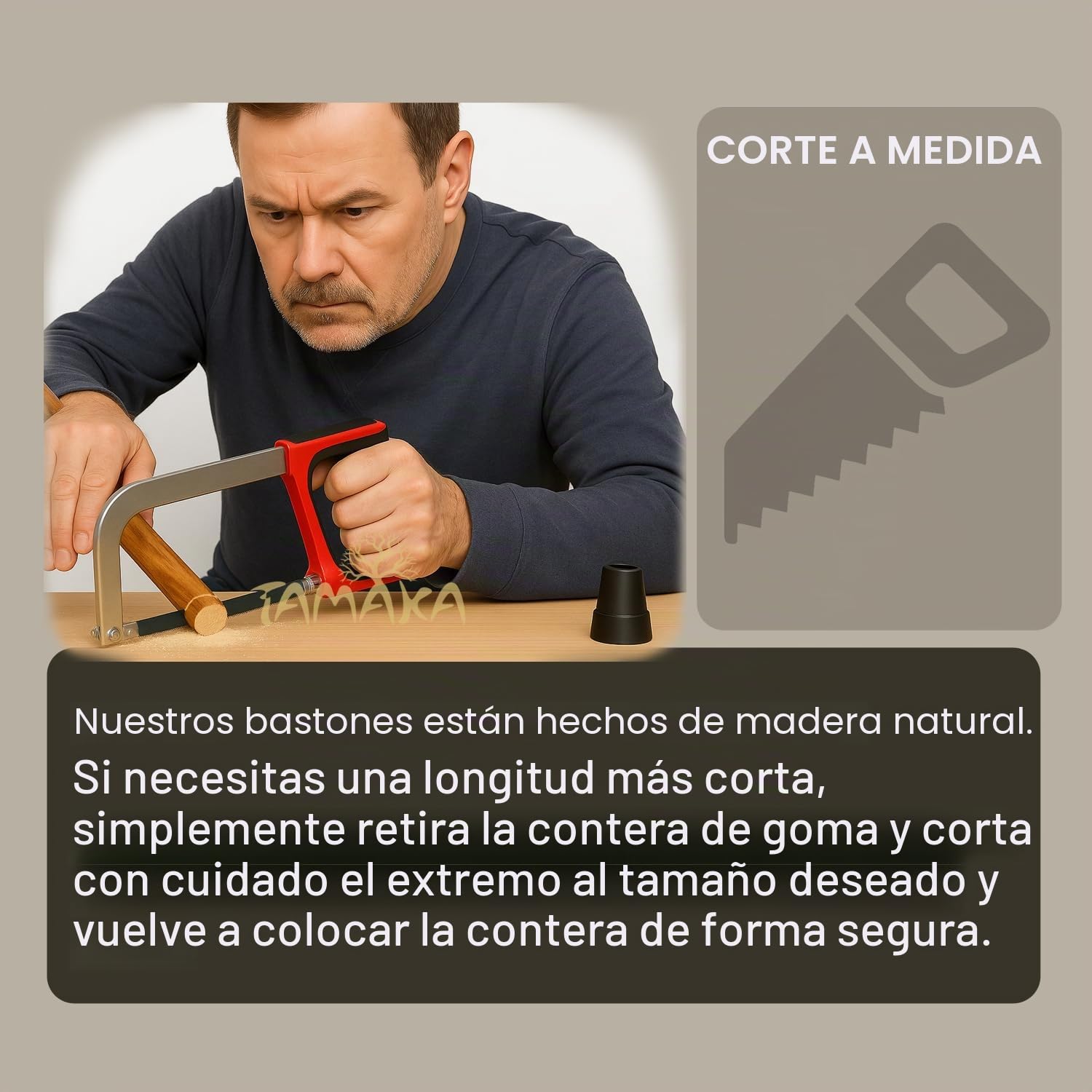 TAMAKA Bastón Derby de madera con mango quemado hecho a mano para hombre y mujer, 94 cm