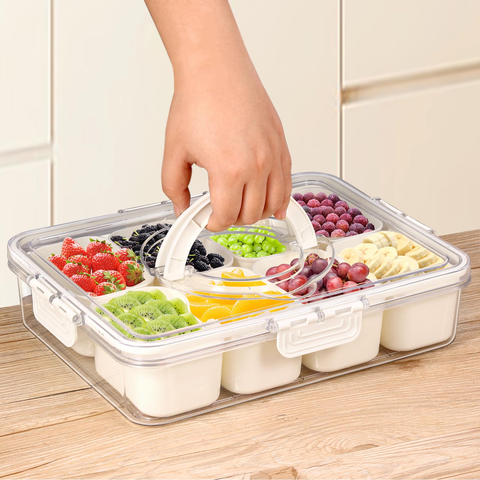 2 bandejas divididas para servir con tapa y asa, 8 compartimentos, caja de aperitivos para dulces, frutas, nueces y especias, contenedor portátil para fiestas de entretenimiento, picnic