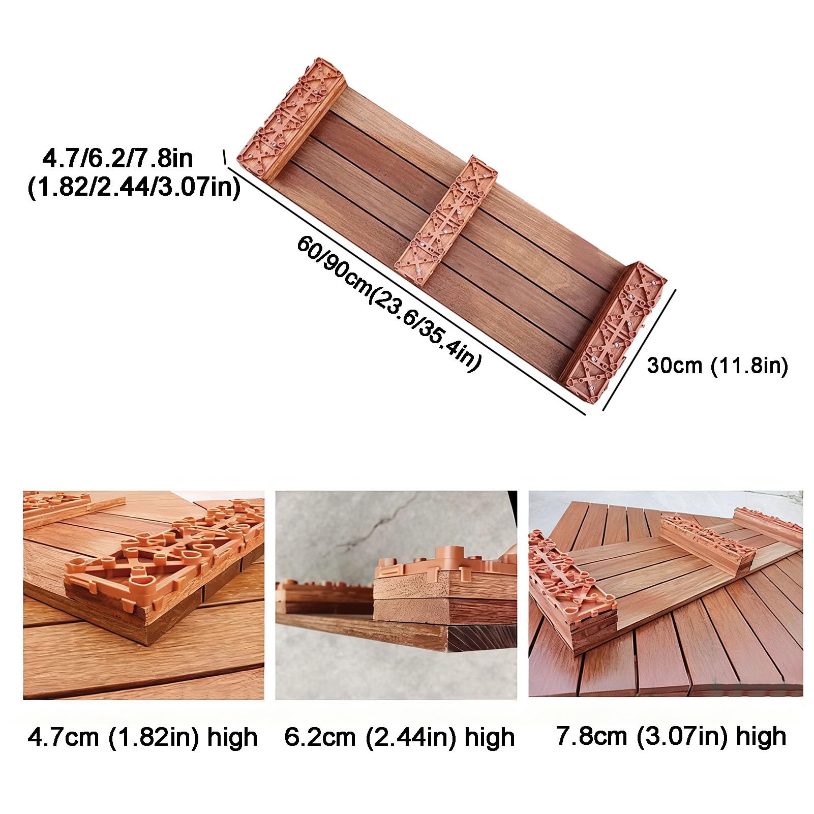 Piastrelle in legno ad incastro, impermeabili, per esterni e interni, piattaforma modulare rialzata per patio e balcone, design per tutte le stagioni