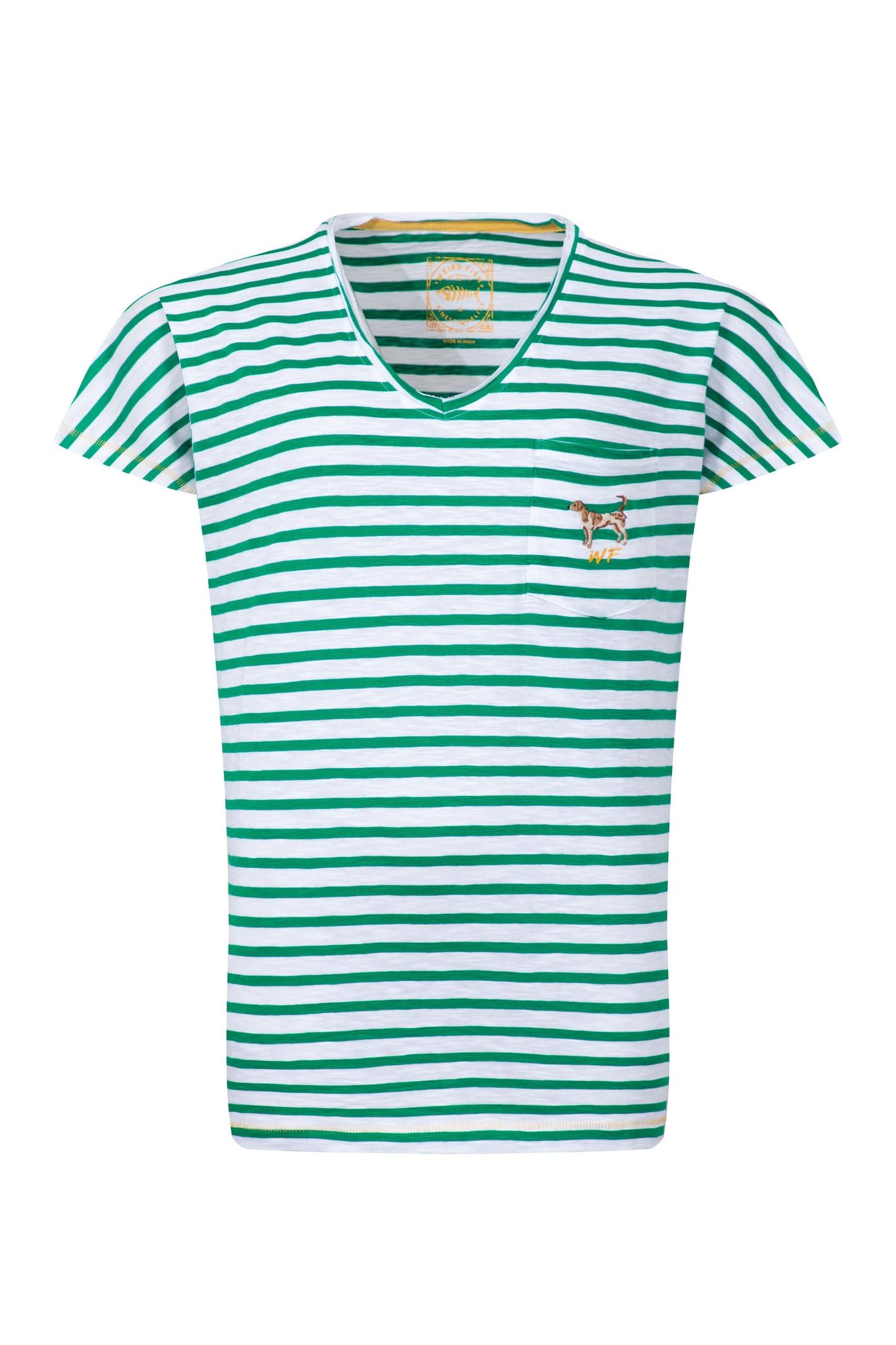 Weird Fish Women's T-Shirt - Striped - Embroidered Pocket - Size 16 - Bright Green