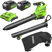 Greenworks 48V (24V x 2) Cordless Brushless Leaf Blower/Vacuum (520 CFM / 240 MPH) with Bag, Powerful &amp; Efficient for Yard Debris Cleanup, Includes (2) 4.0Ah Battery &amp; Dual Port Charger