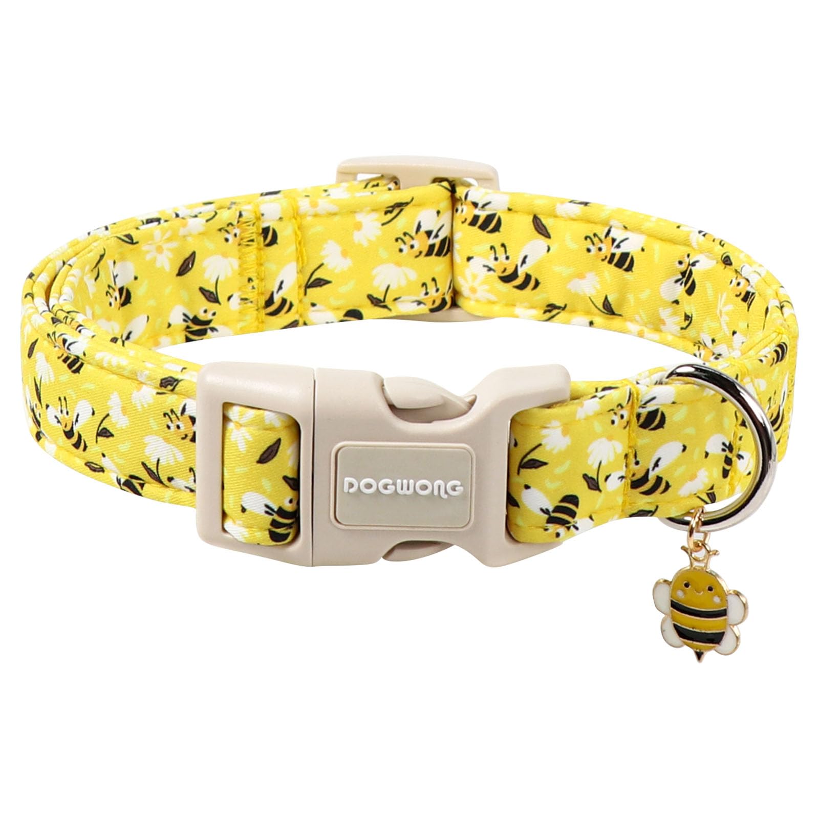 DOGWONG Spring Dog Collar, Yellow Bees Dog Collar Durable Soft Fabric Girl Cute Summer Pet Collars Boy Puppy Collars for Small Medium Large Dogs, L — image 1