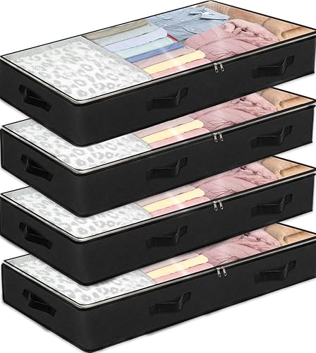 Paquete de 4 contenedores de almacenamiento debajo de la cama, de gran capacidad, organizadores de armario de dormitorio y contenedores de