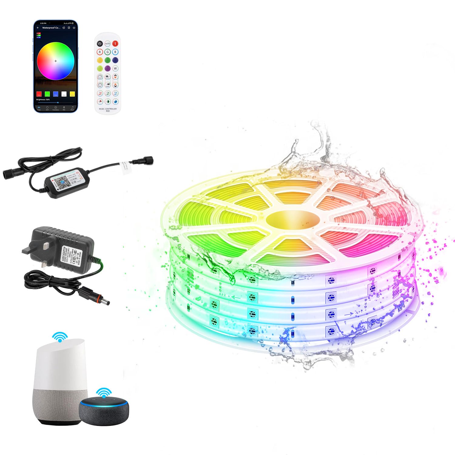 TENDIST Ruban LED Extérieur 30M IP67 RGB Smart WiFi - Compatible Alexa Google, Bande LED Étanche 24V Pour Terrasse Balcon Jardin