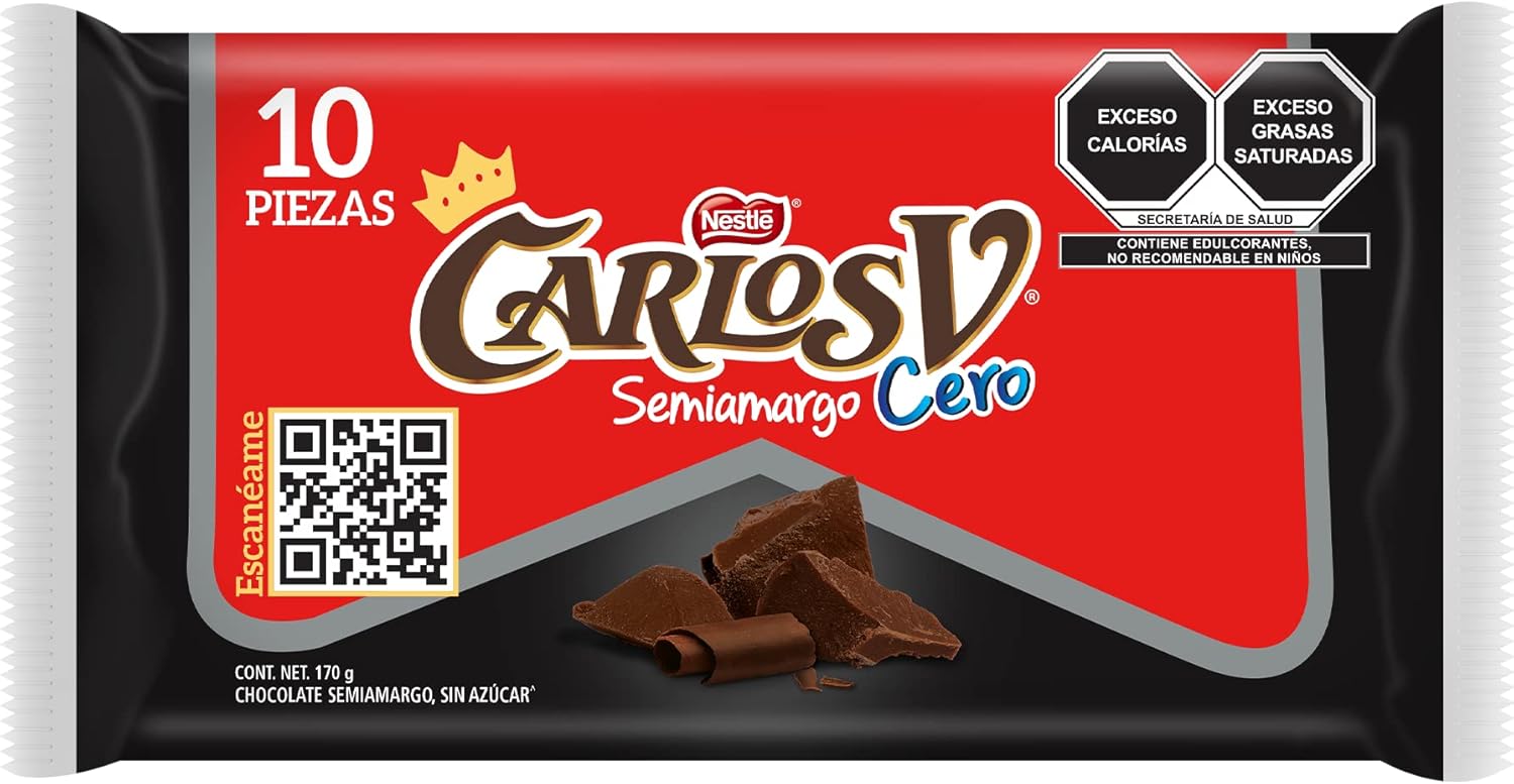 Carlos V Chocolate semi amargo sin azúcar 10 pz de 17g