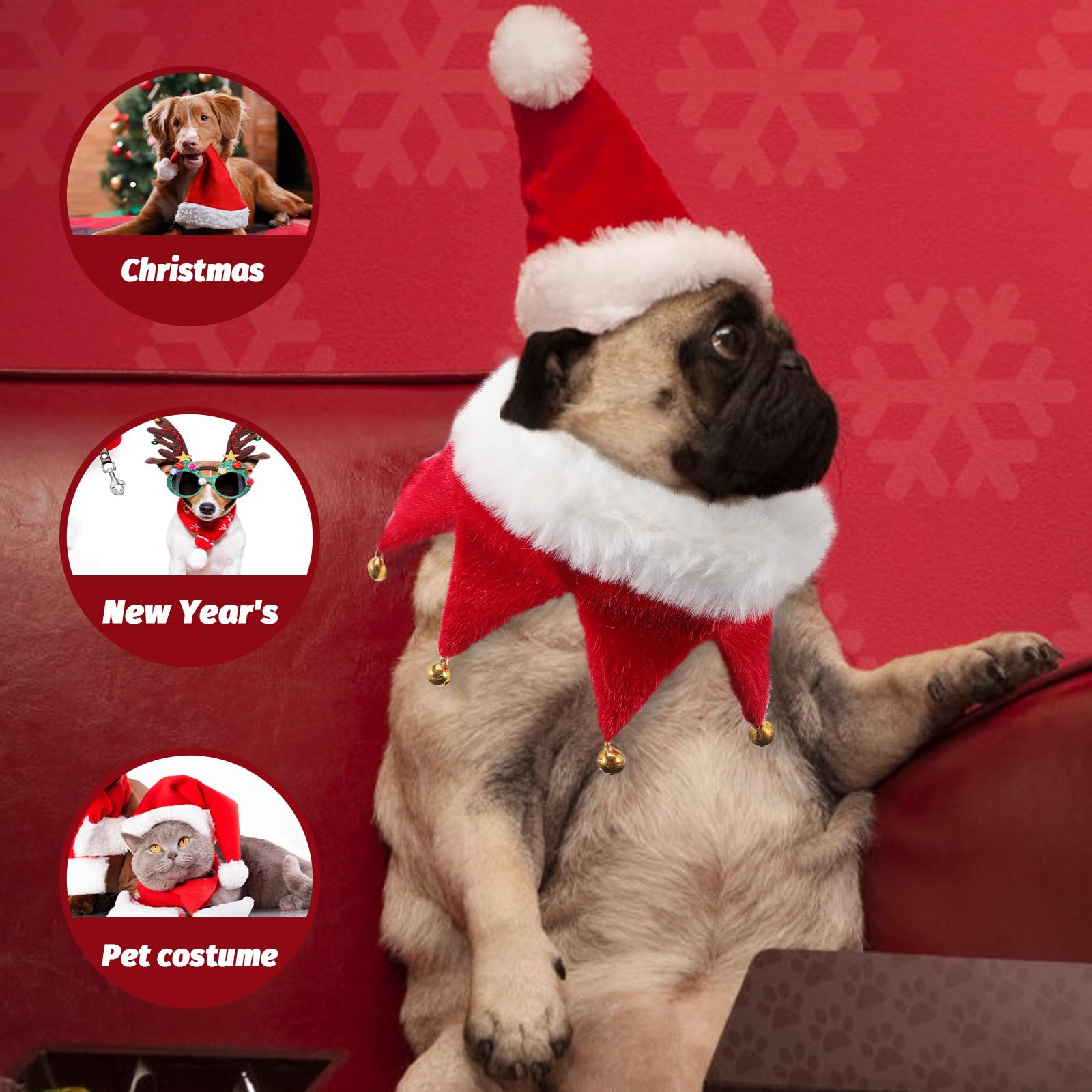Christmas Pet Collar Adjustable Dog Collars with Jingle Bell Christmas Costume Accessories for Small Dog Cat Puppy Kitten Size L - Image 4