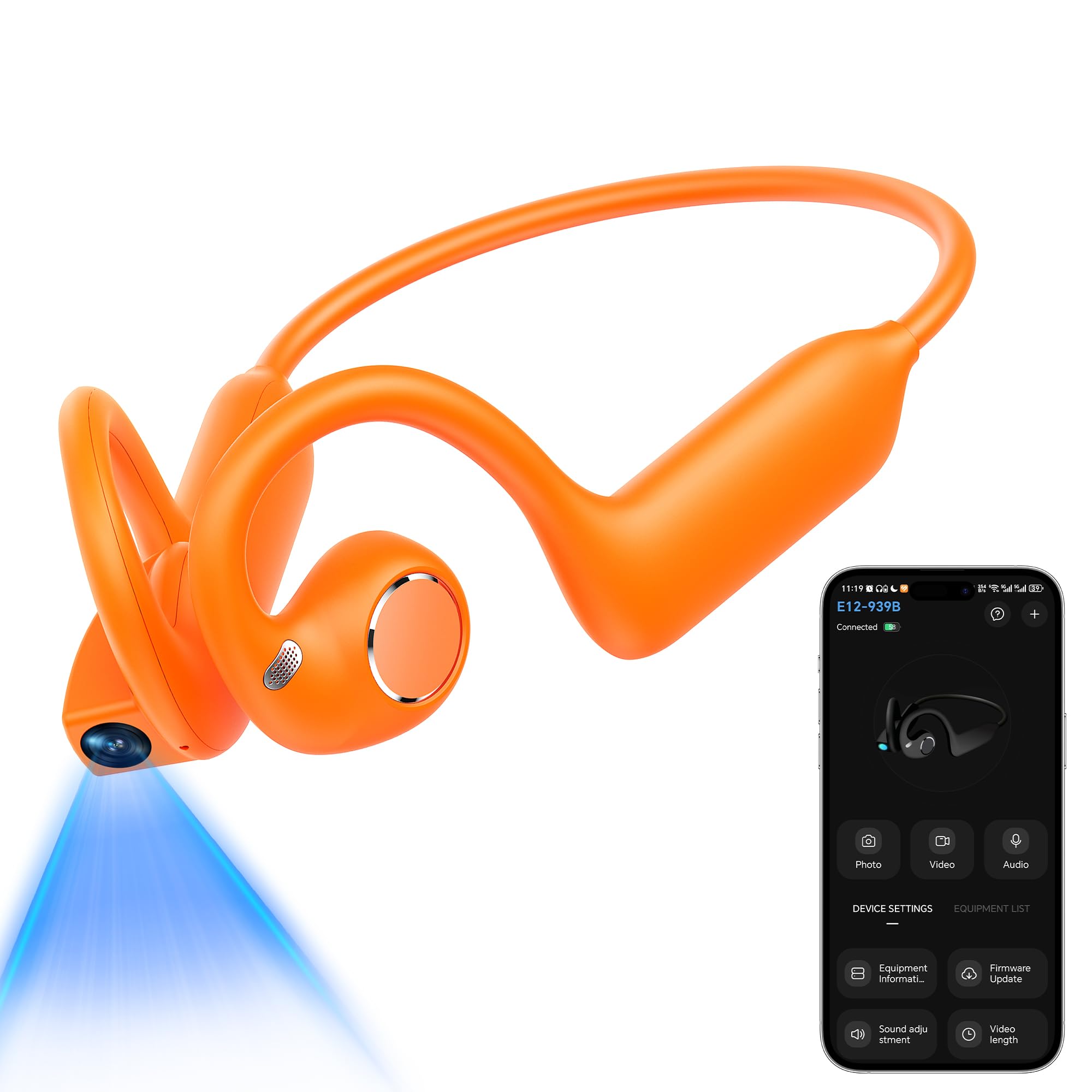Cuffie E12 Open Ear con fotocamera da 8 MP Cuffie a conduzione ossea Bluetooth 6.0 Auricolari wireless Hi-Fi Stereo Running Auricolari IP65 Impermeabile AI Voice Assistant Headset per Sport