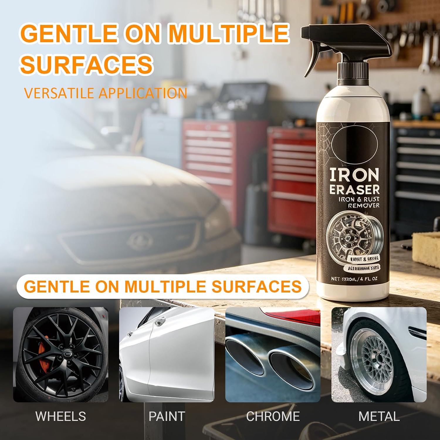 Iron Eraser Rust Remover Spray, 2026 New Professional Automotive Surface Metal Cleaner for Car Wheels and Paint, Fast Acting Rust and Brake Dust Remover (3 pcs, 4 Fl Oz)