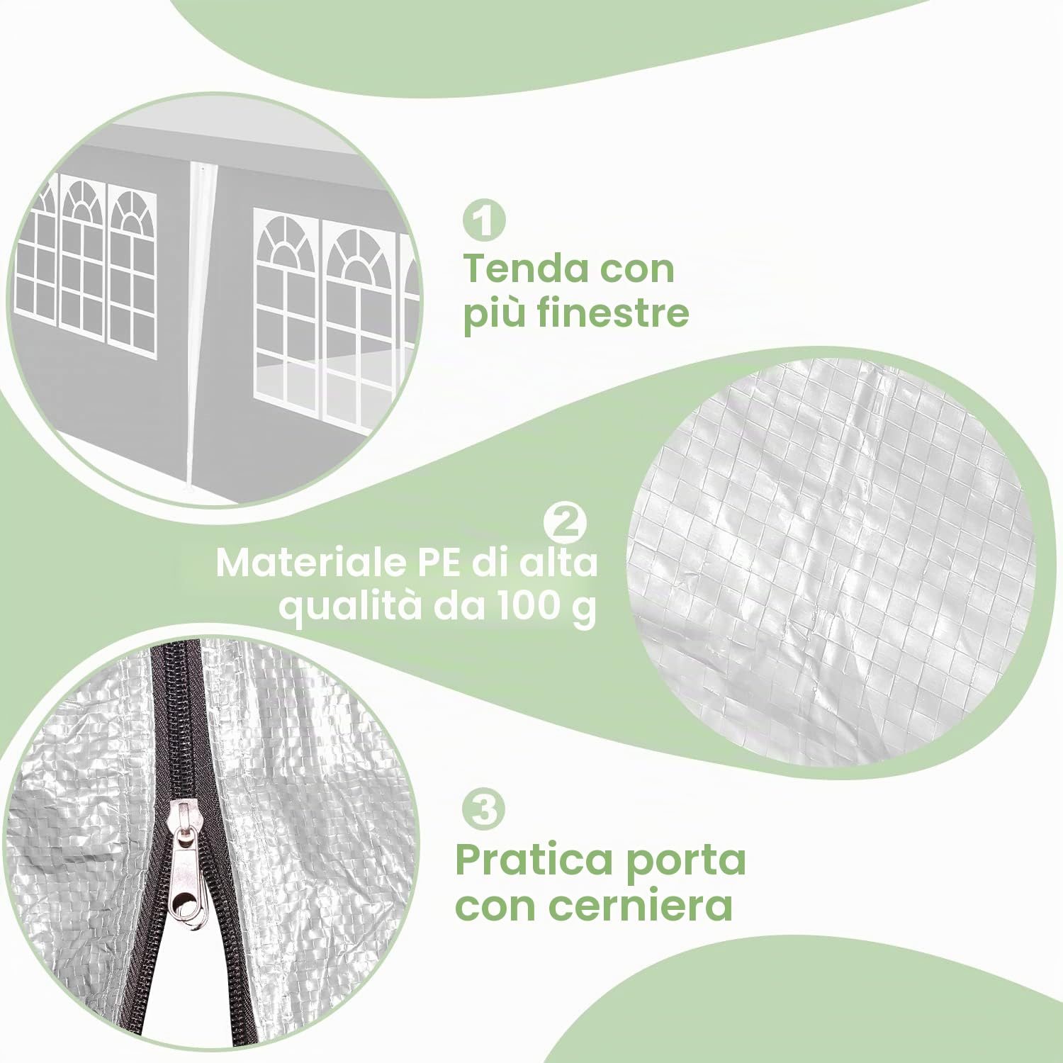 Gazebo da 3 x 6 m, tenda per feste impermeabile, tenda da giardino, 100 g/m², birreria, alta qualità, in PE, resistente ai raggi UV, con 6 pannelli laterali, bianco