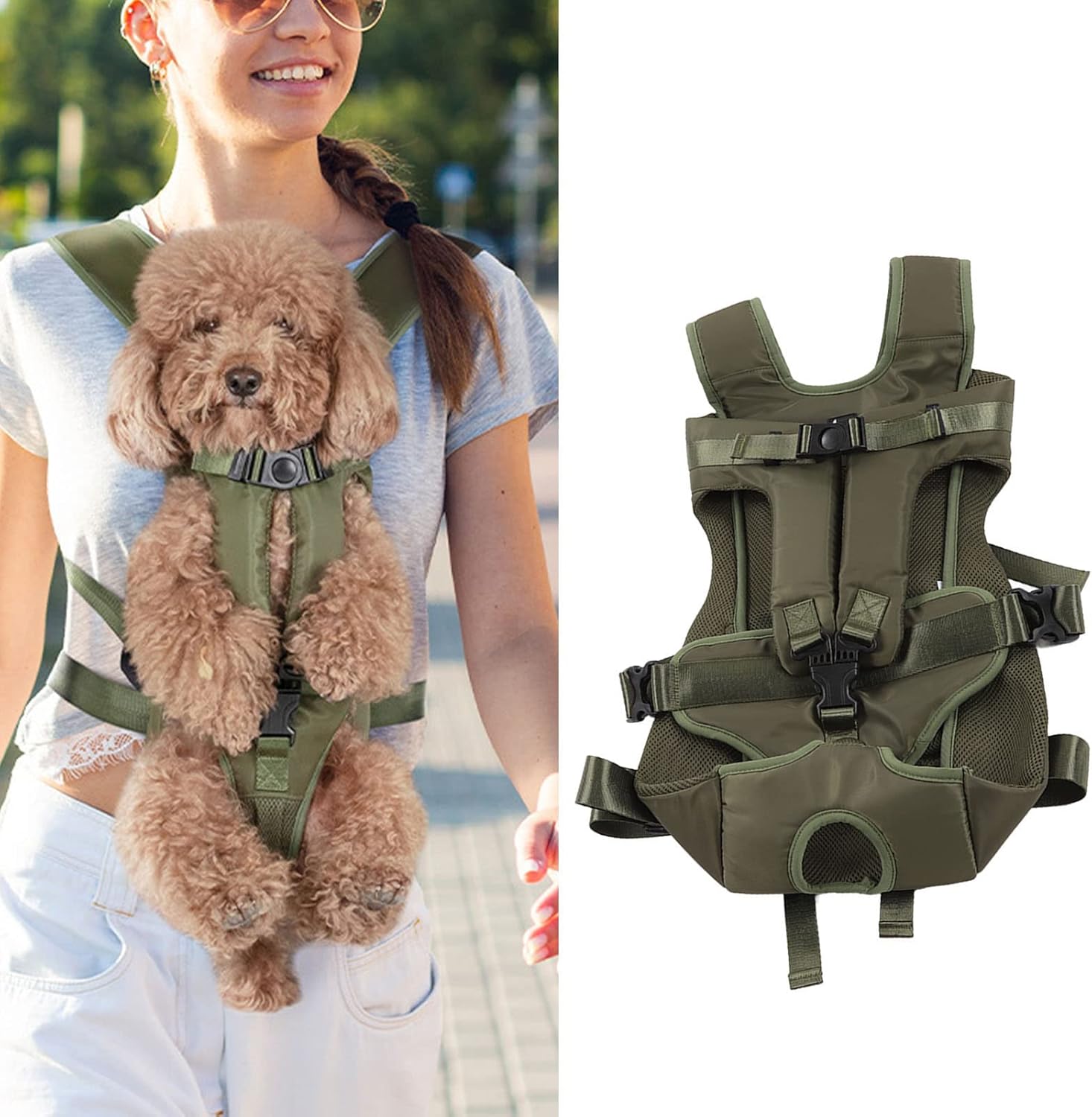 Pet Backpack Durable Adjustable Dog Front Backpack Waterproof Comfortable Thickened Puppy Bag for Cat Biking Traveling(M)