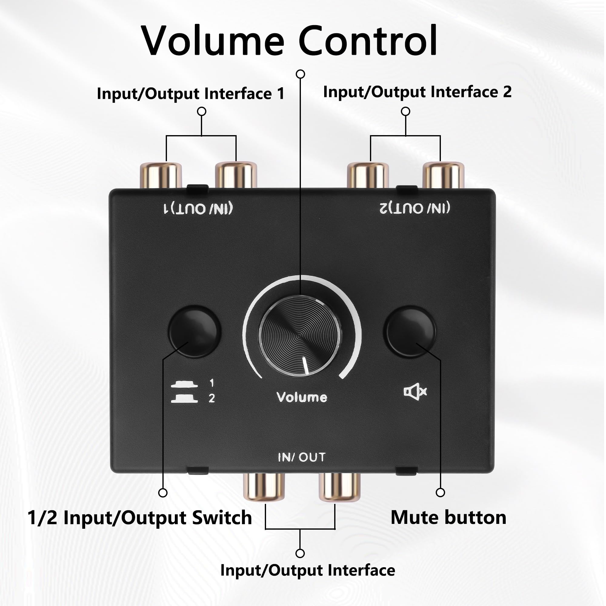 GINTOOYUN RCA Audio Button Switcher 2 In 4 Out o 4 In 2 Out R/L Stereo Audio Switcher con pulsante Mute e manopola di regolazione del volume (RCA)