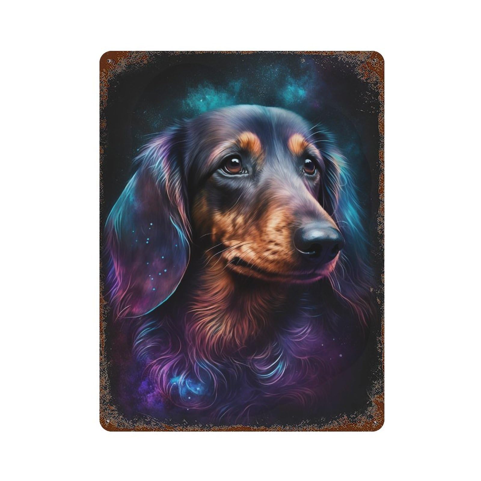 Galactic Dachshund Portrait -9 Vintage Metal Tin Sign 15.7"x11.8", Farmhouse Wall Decor for Garage, Bar And Workshop Decor