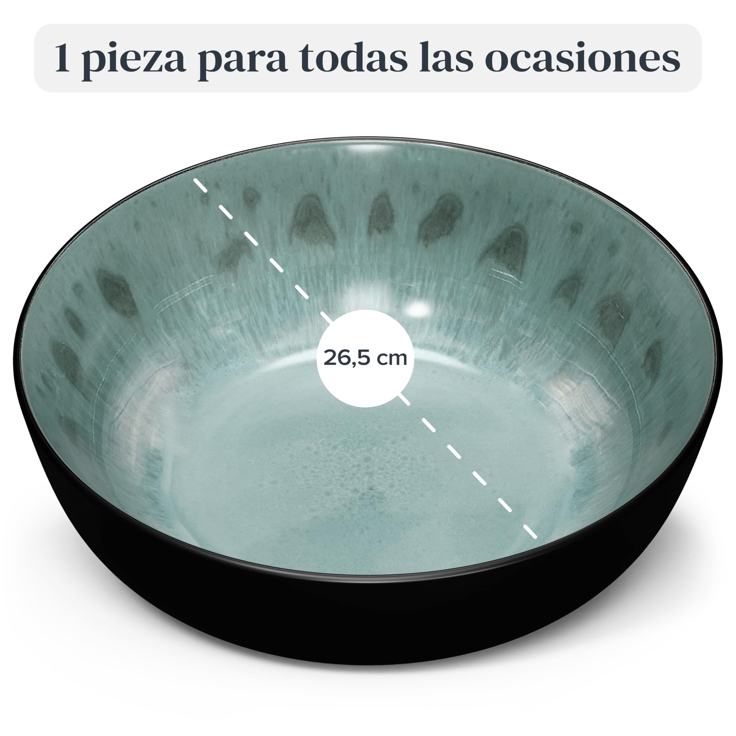Bol de servicio Ibiza en gres - Ensaladera mediterránea - Apta para lavavajillas y microondas - Bol grande Pure Living en Verde Salvia