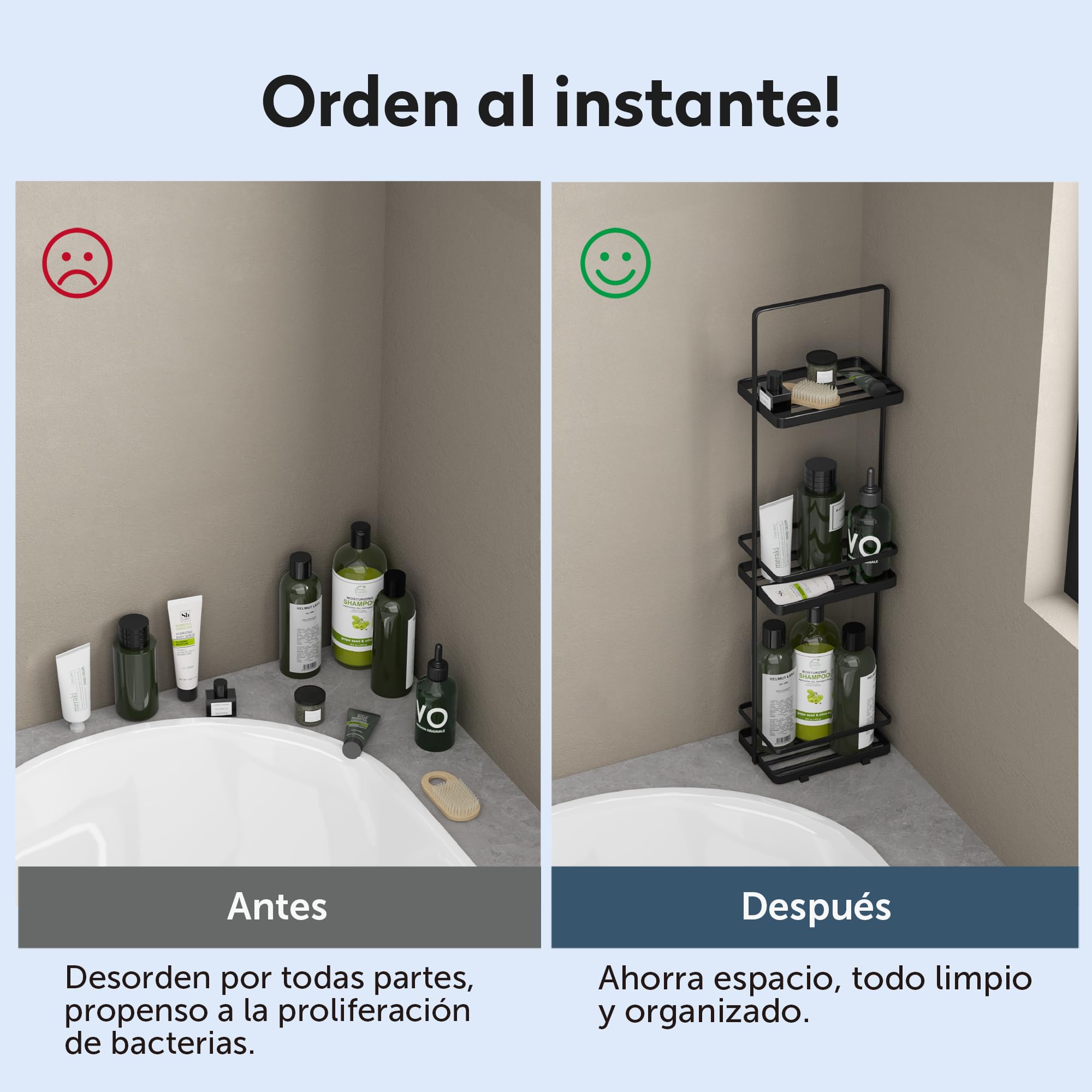 doporro Estante de Baño de Pie con 3 Niveles, Diseño con Mayor Espacio Entre Niveles, Asa Práctica, Drenaje con Ranuras, Barra Anticaída, Base Antideslizante, de Acero Carbono, Negro, Reglo-02 | Reglo-02 - Estantería de pie para baño, ducha, inodoro y nic