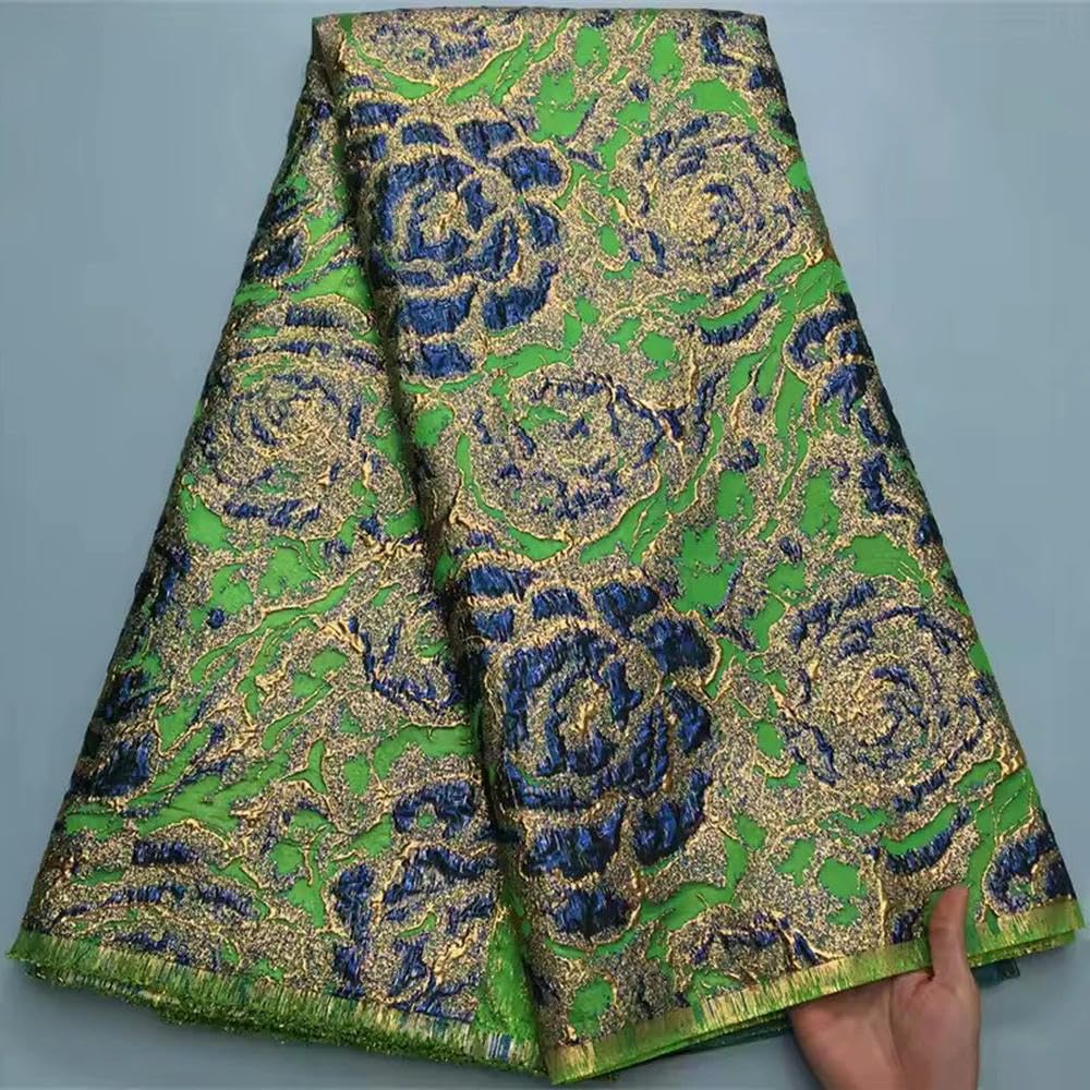 Tessuto Broccato Jacquard, Pizzo Damascato, Dorato, Tessuto Africano in Pizzo Francese di Lusso per Abito da Donna