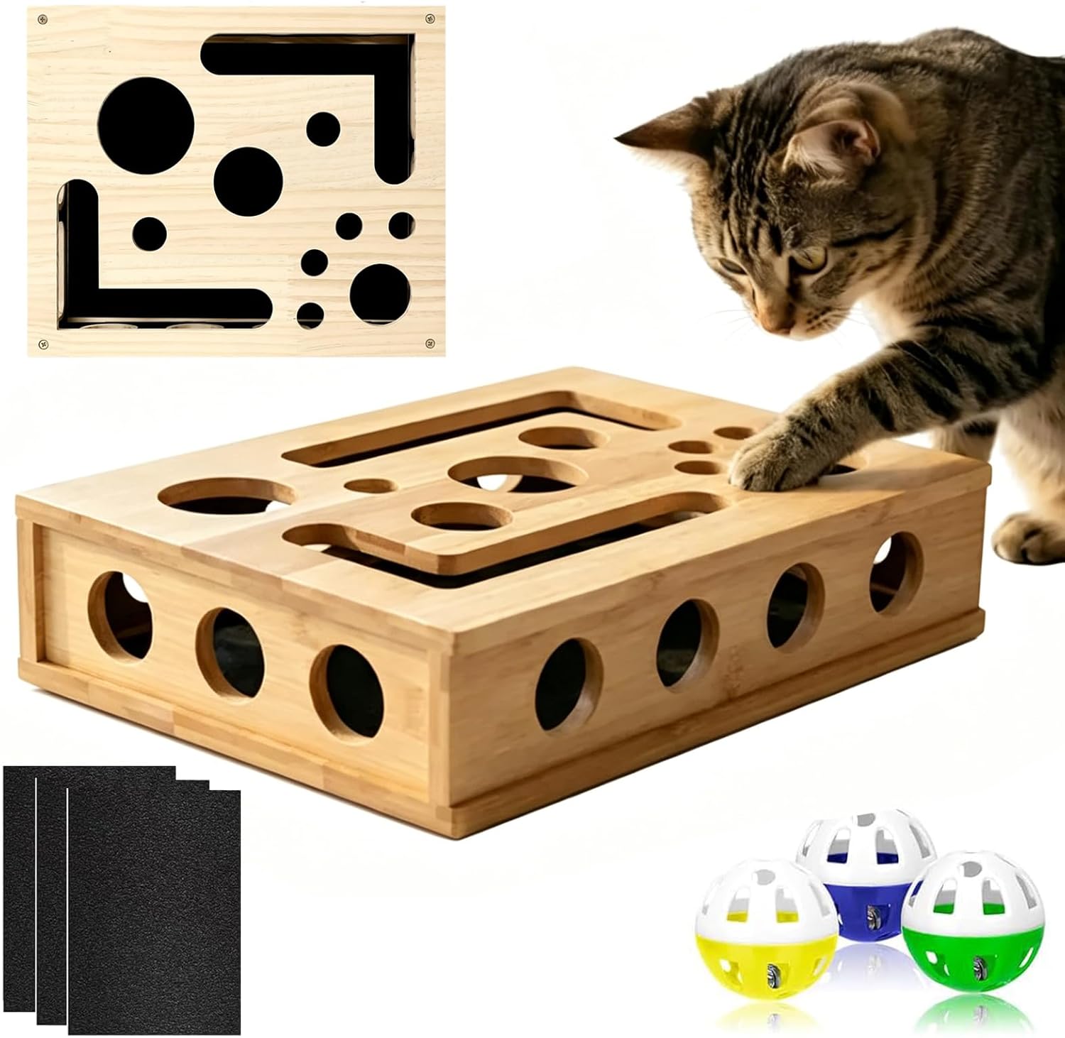 Clawsaver Box for Cats, Cat Clawsaver, Rufftopia Cat Claw Saver, Cat Toys for Indoor Cats - Nail File Box with Interactive Cat Toys, Cat Puzzle Feeder Scratch Puzzle Toy for Indoor Cats (Set-B)