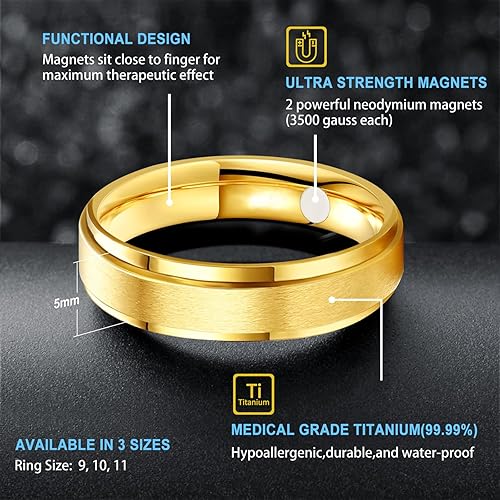 Miniatura 2 de JEROOT Anillo magnético de titanio negro de 0.315 pulgadas para hombres, anillo magnético de titanio puro de plata de 0.197 in para mujer, anillo