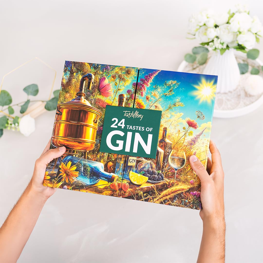 Gin Adventskalender 2025-24 außergewöhnliche Gin Minis mit je 30 ml Inhalt - Premium Gins aus aller Welt inkl. Blind Tasting, hochwertiges Booklet und Video Tasting