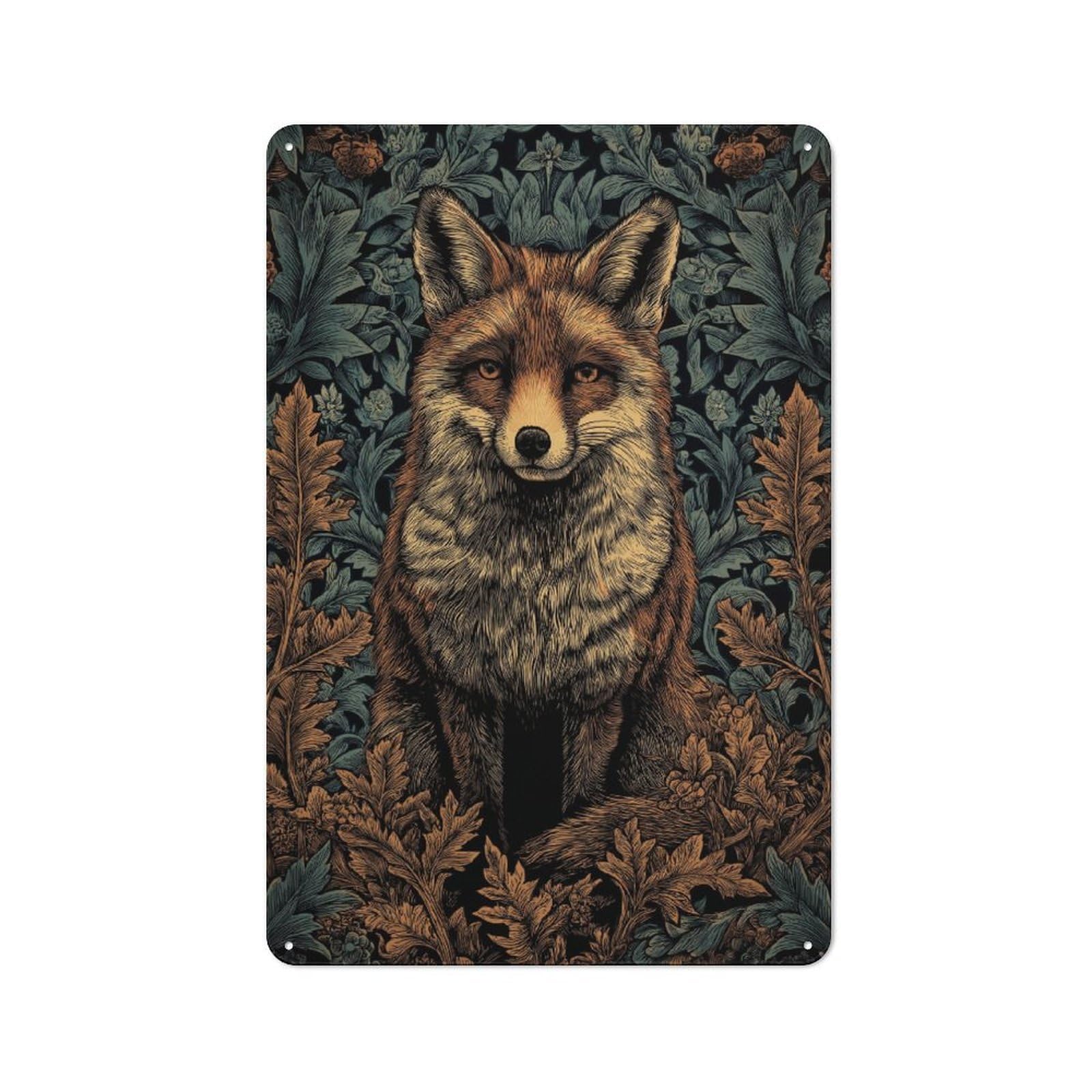 Junmoney Fox In Floral Embrace Vintage Metal Plaque 30X20cm For Man Cave Or Games Room, For An Autumn Update To Man Cave And Games Room