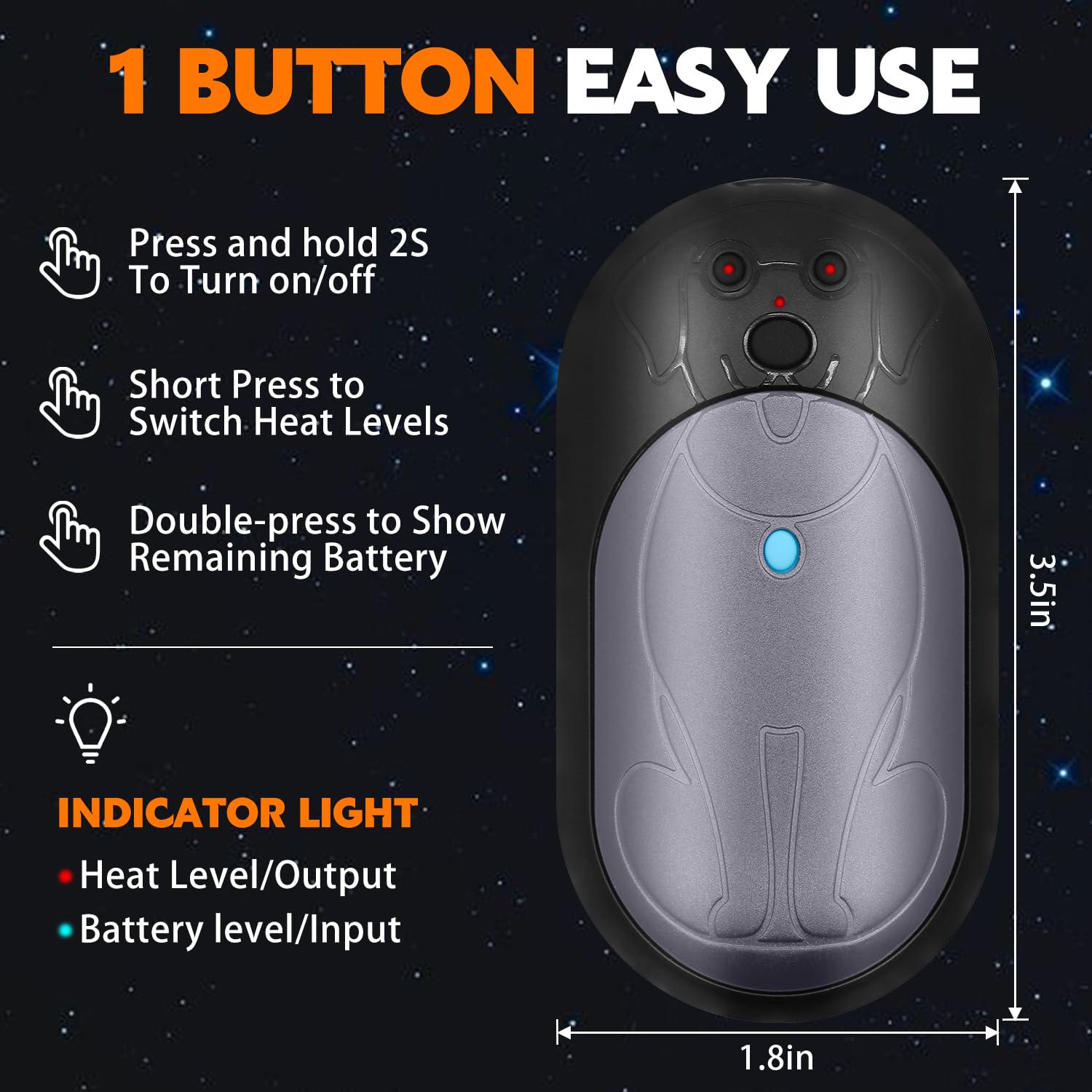 Labrador Dog Rechargeable Hand Warmers 2 Pack, 3000mAh Portable, Ideal Gifts for Men, Christmas, Outdoor Camping, Hunting Accessories (Black Gray, L)